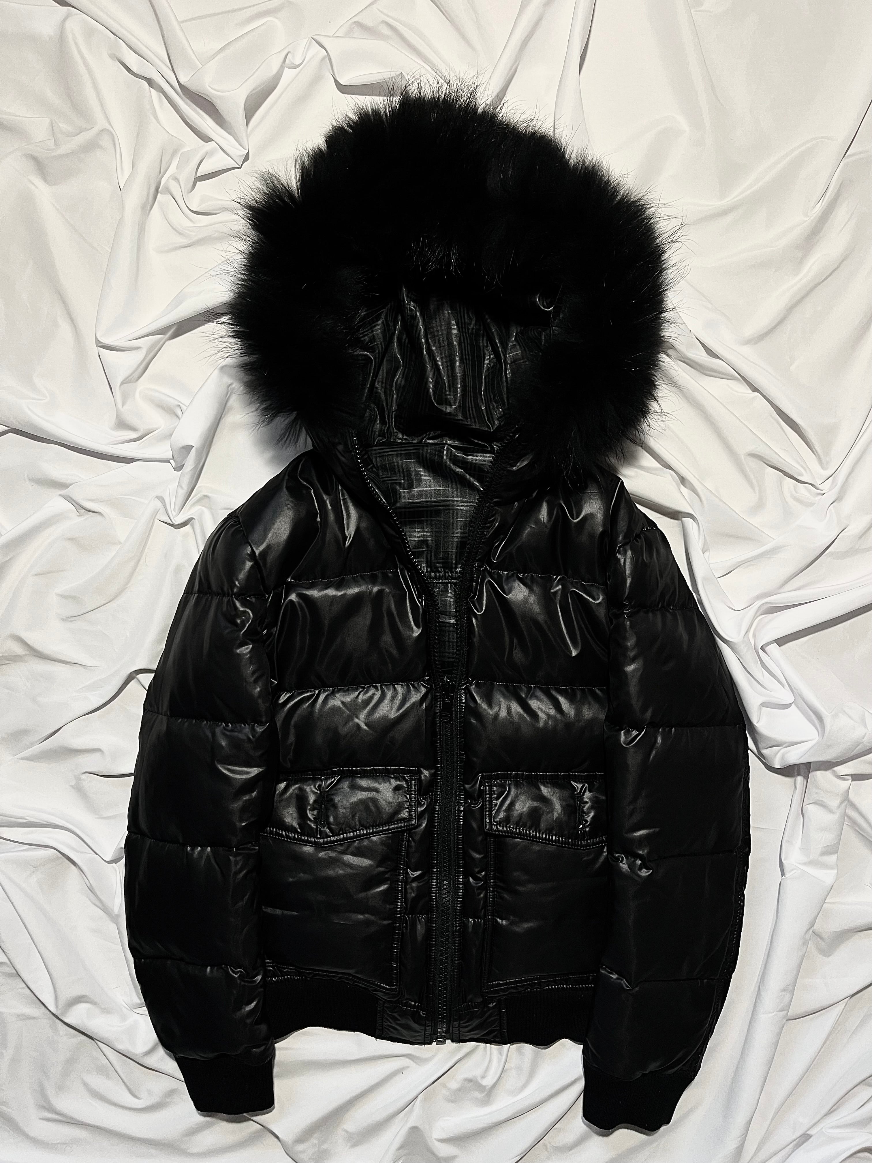 BURBERRY BLACK LABEL 2009 REAL FUR NOVA CHECK REVERSIBLE PUFFER DOWN JACKET