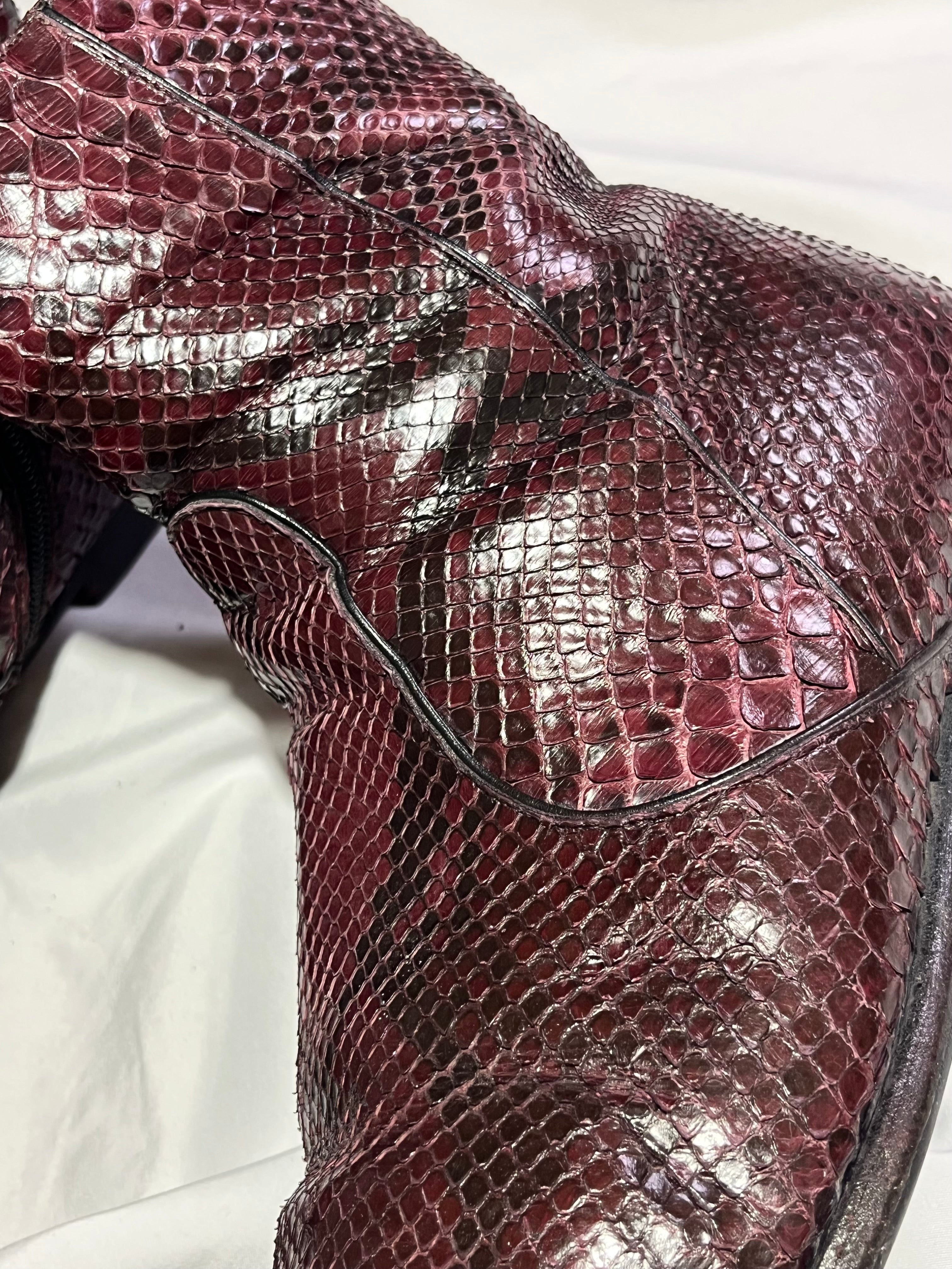GUCCI PYTHON BURGUNDY LEATHER VINTAGE CHELSEA BOOTS