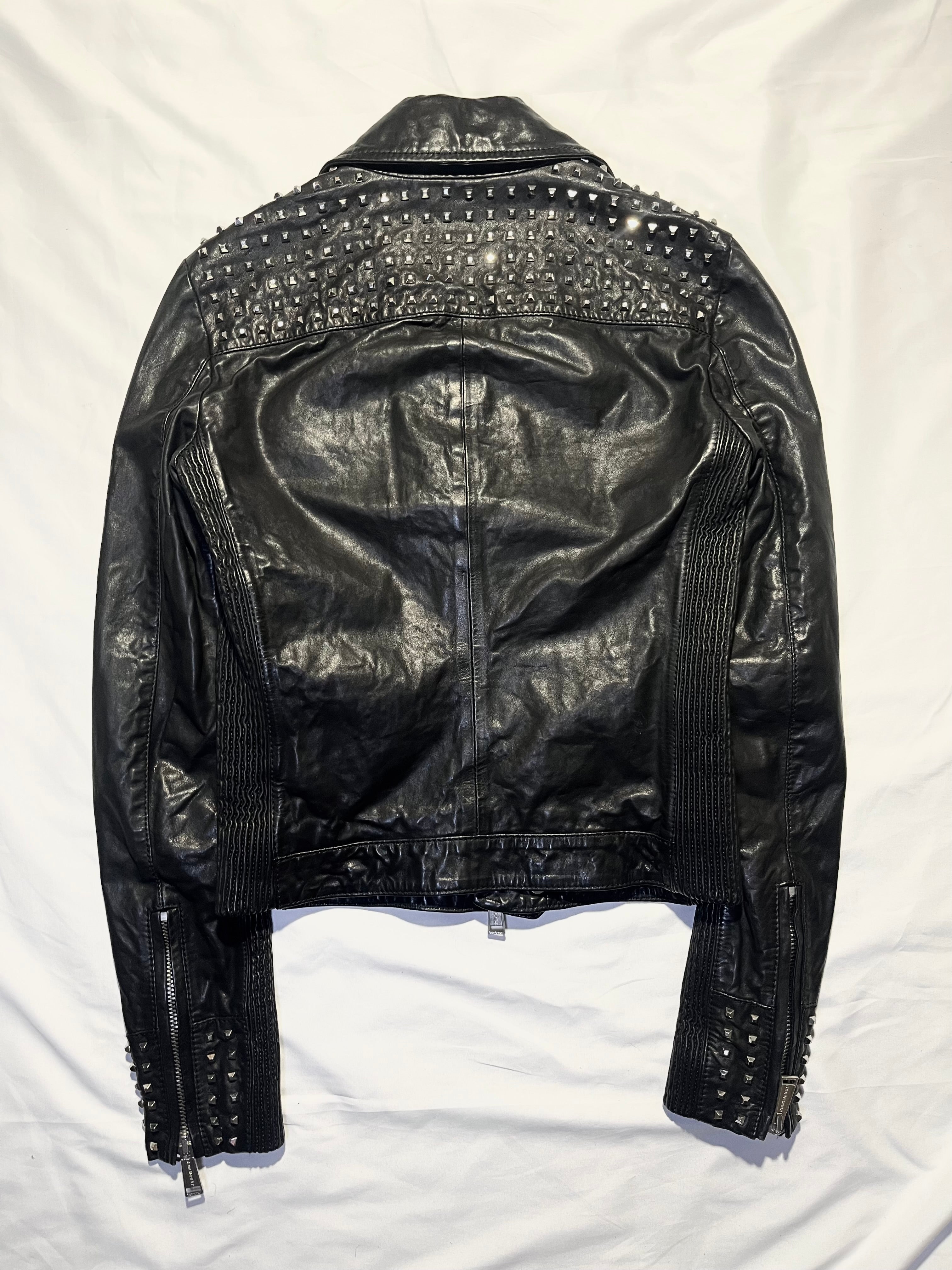 DSQUARED2 STUDDED PERFECTO BIKER LEATHER JACKET IN SIZE 40