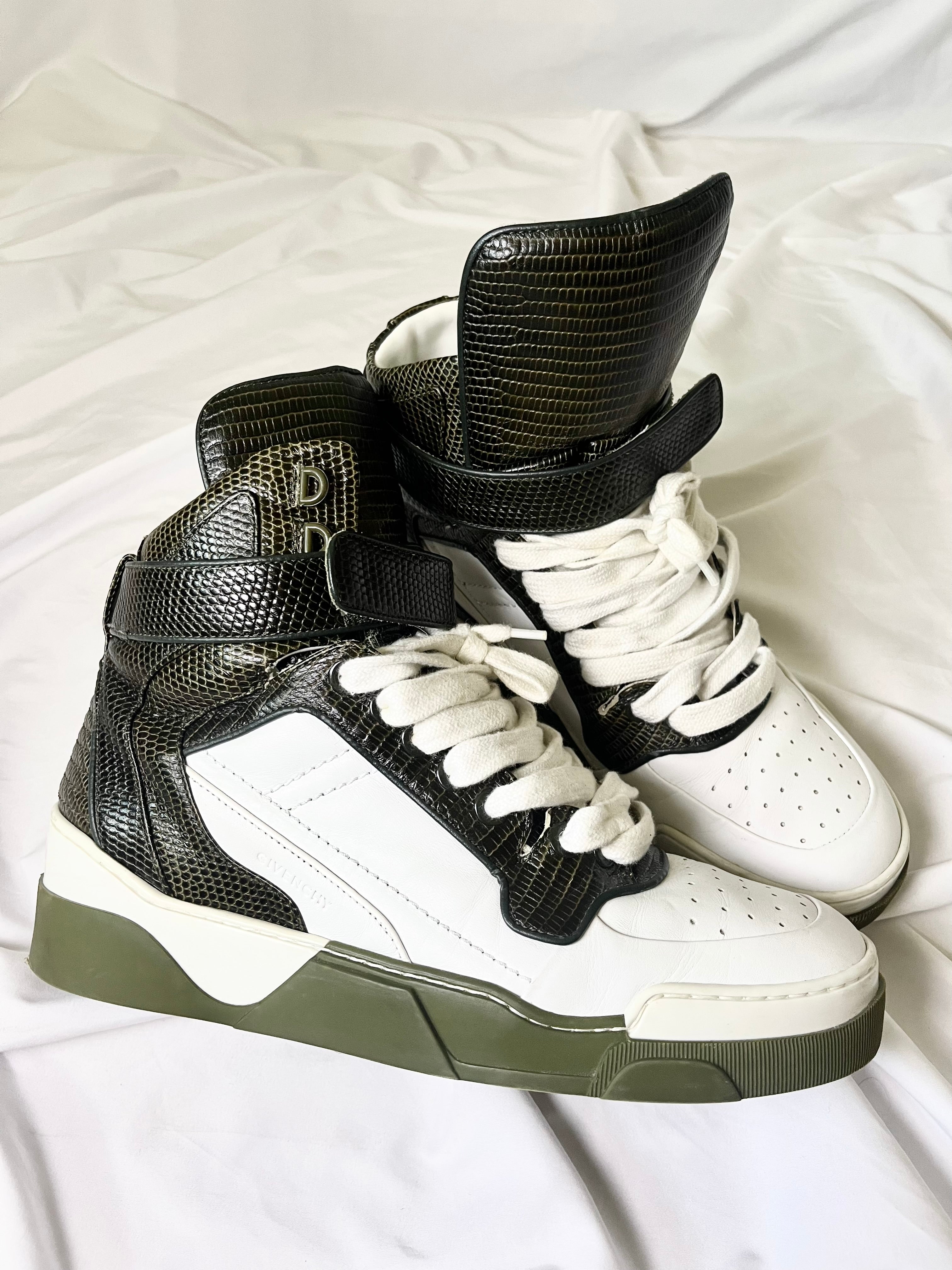 GIVENCHY TYSON DARK GREEN LIZARD SKIN HI-TOP SNEAKERS IN 44