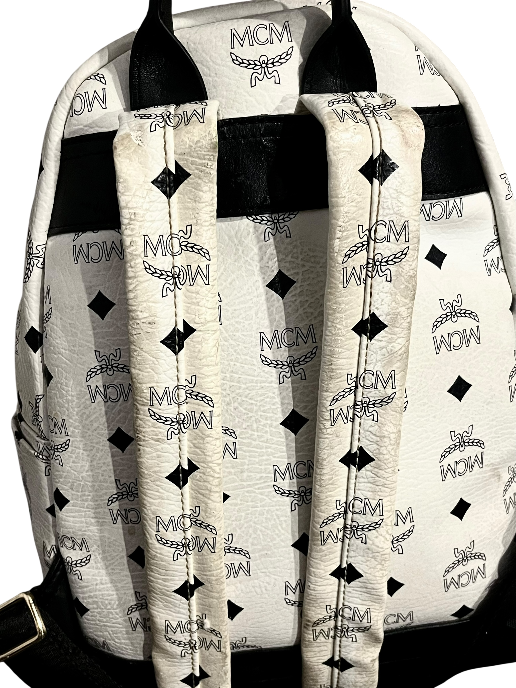 MCM WHITE LEATHER BACKPACK UNION JACK GOLDEN HARDWARE MINI VERSION