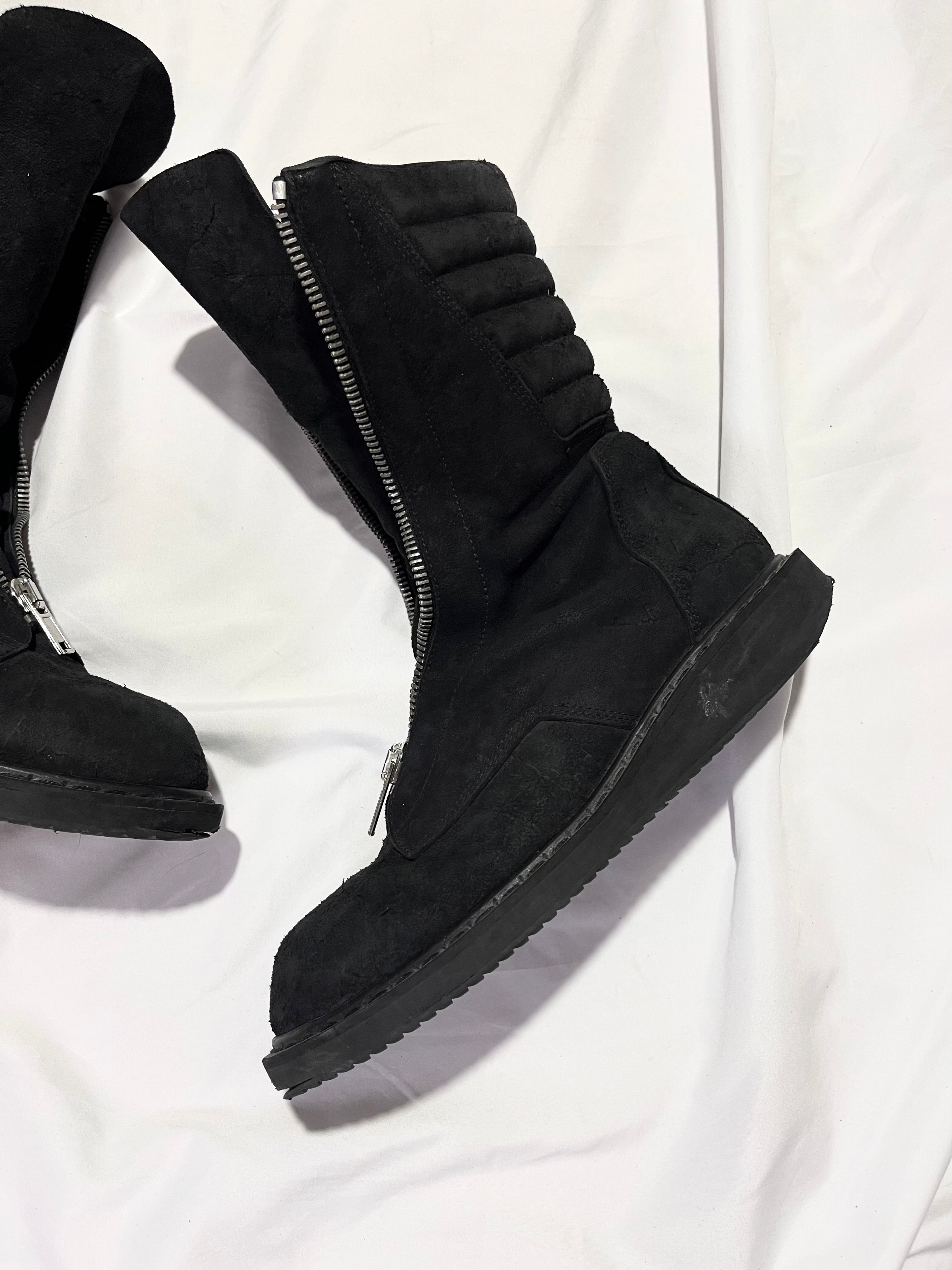 RICK OWENS FW11 'LIMO' MOHAWK FRONT ZIPPER BLISTERED LEATHER BOOTS