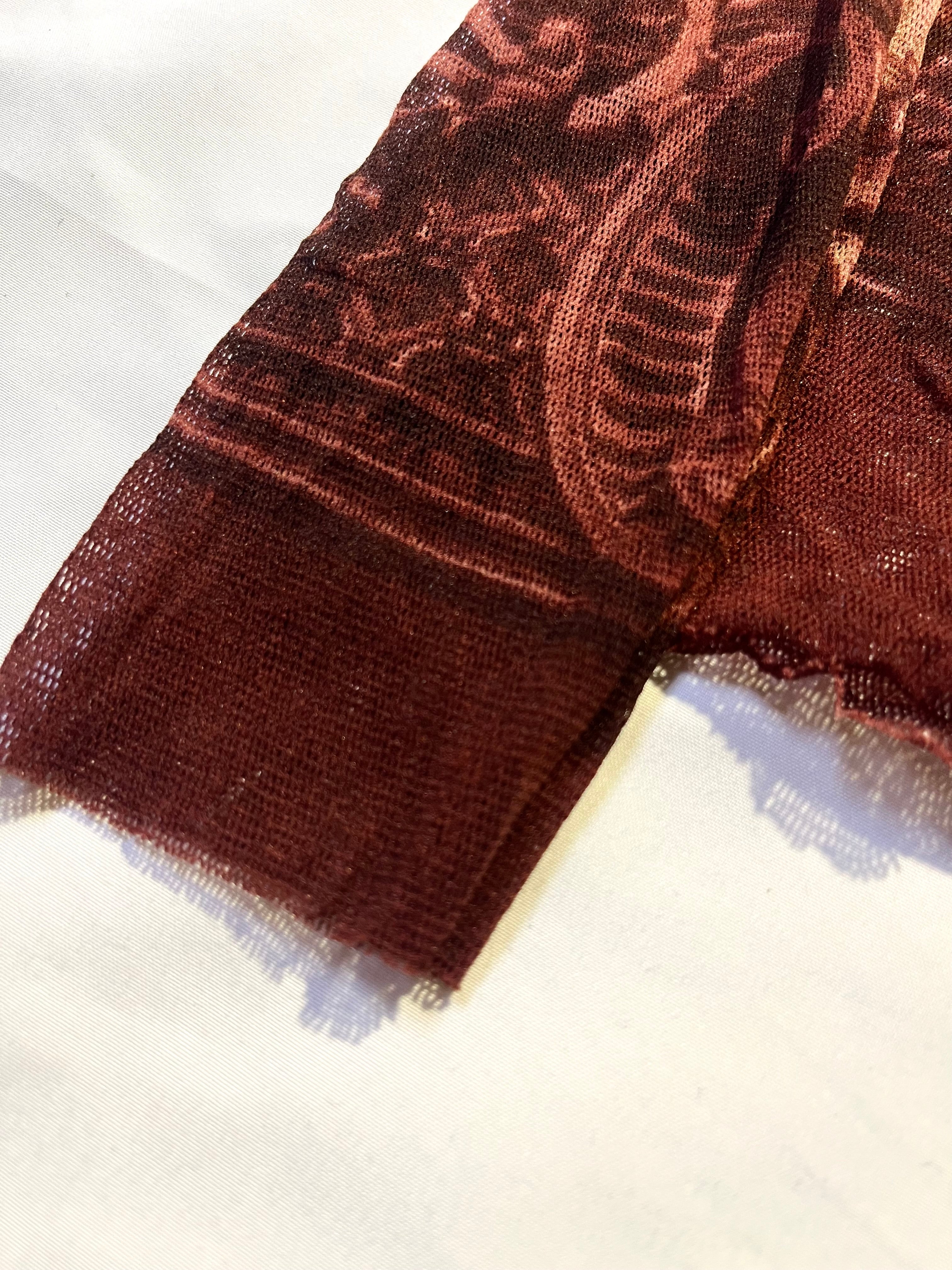 JEAN PAUL GAULTIER 'ETE 1998' FALL VILLAGE PAINTING DARK RED VINTAGE MESH TOP