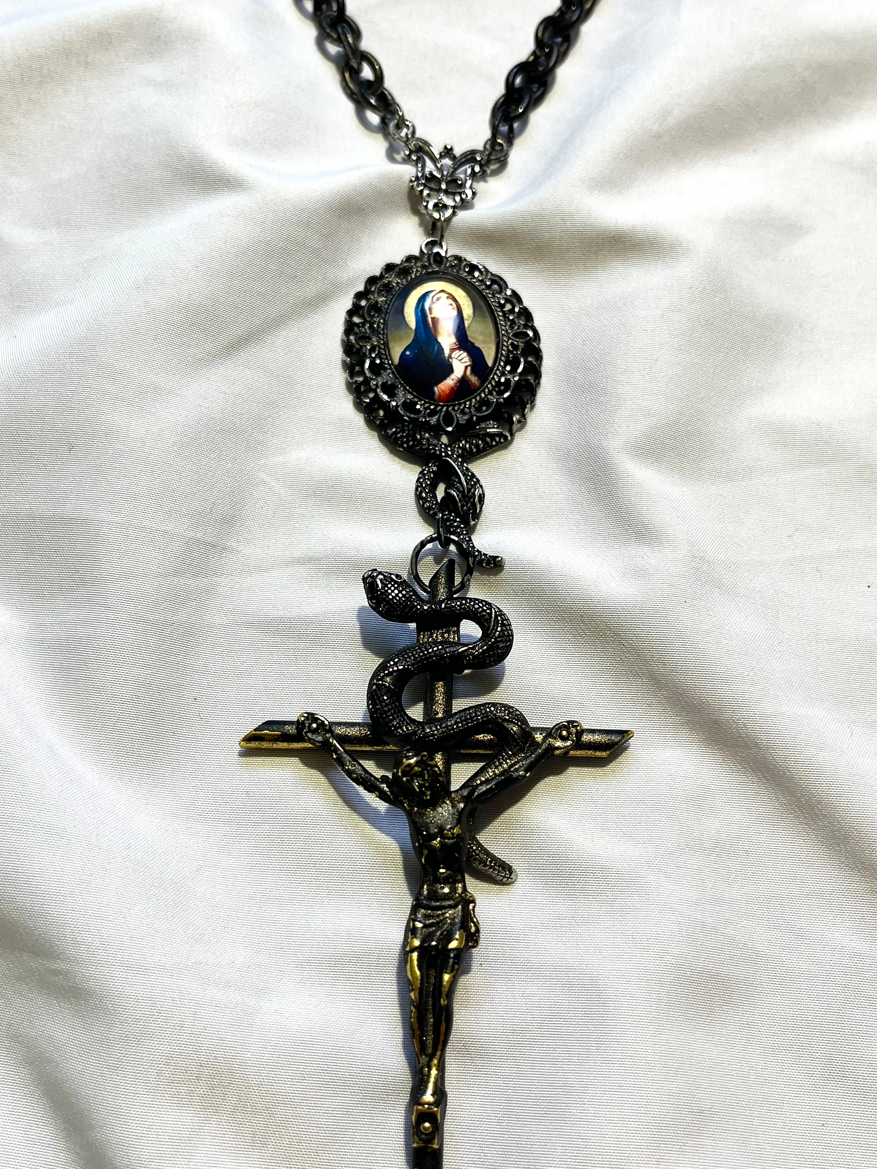 JEAN PAUL GAULTIER 1999 1/1 JESUS CROSS MOTHER MARY SNAKE NECKLACE