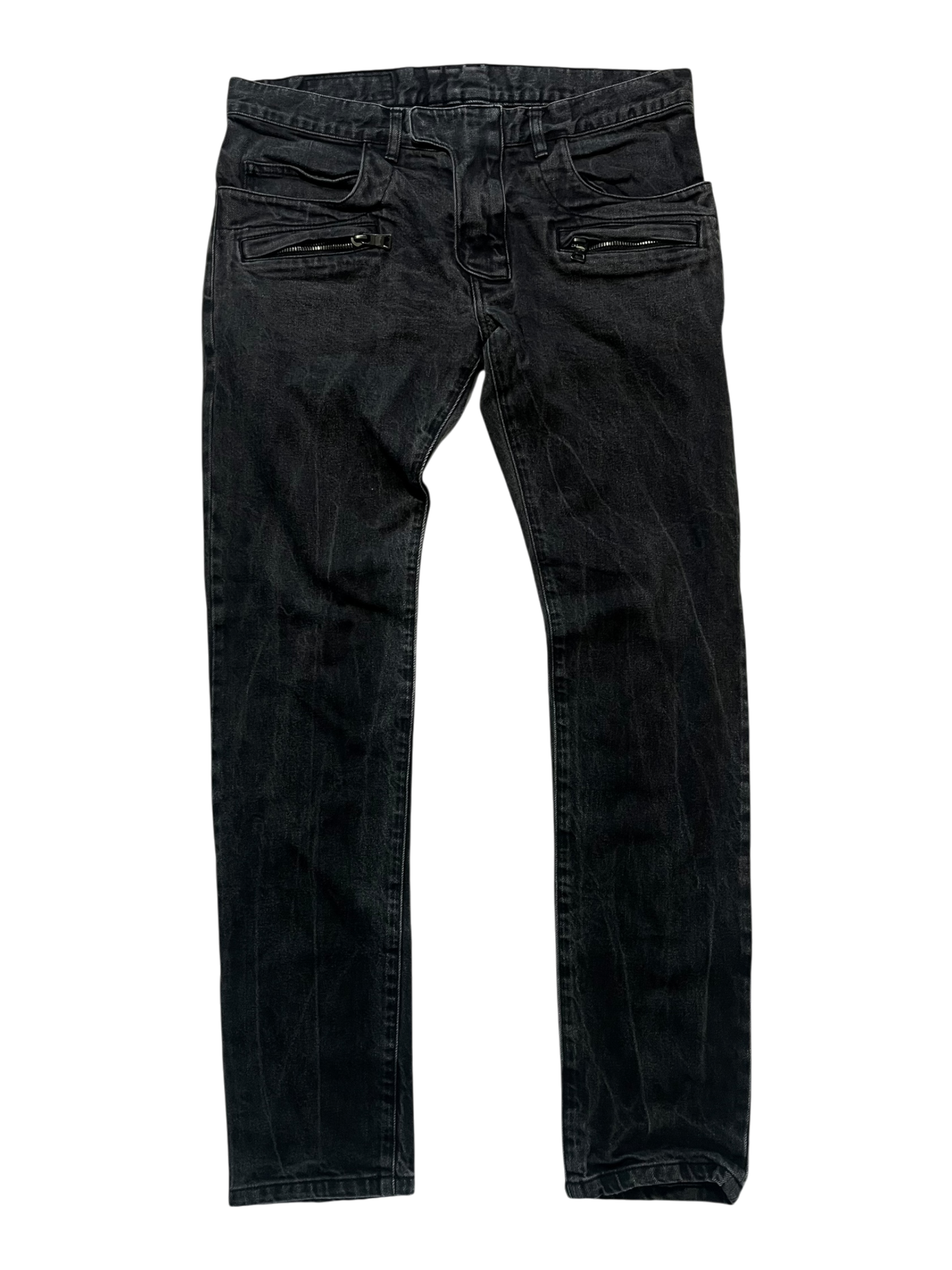 BALMAIN ACID WASH GREY BIKER DENIM BY OLIVIER ROUSTEING