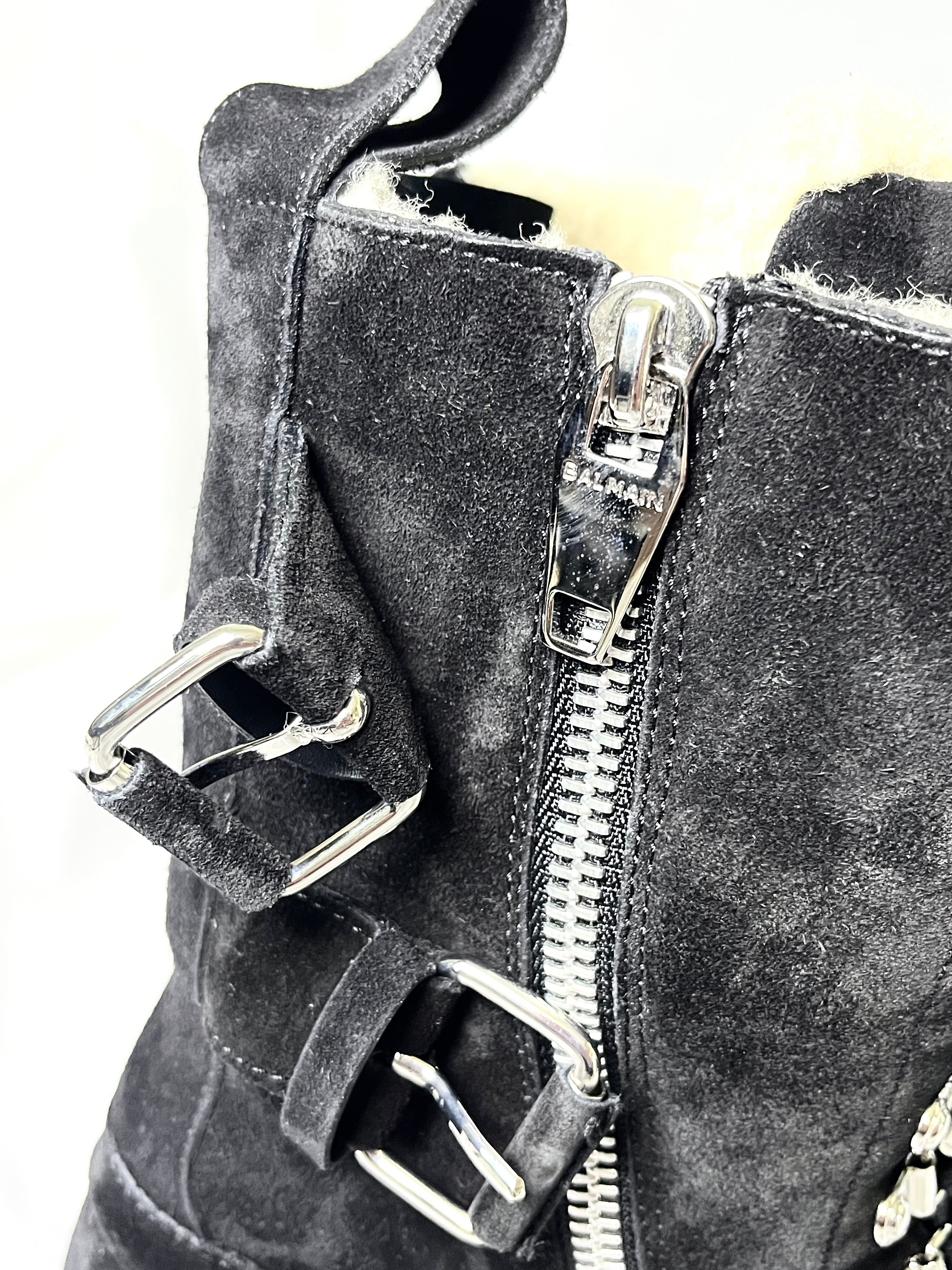 BALMAIN BLACK SUEDE SHEARLING LINED RANGER BOOTS IN 43