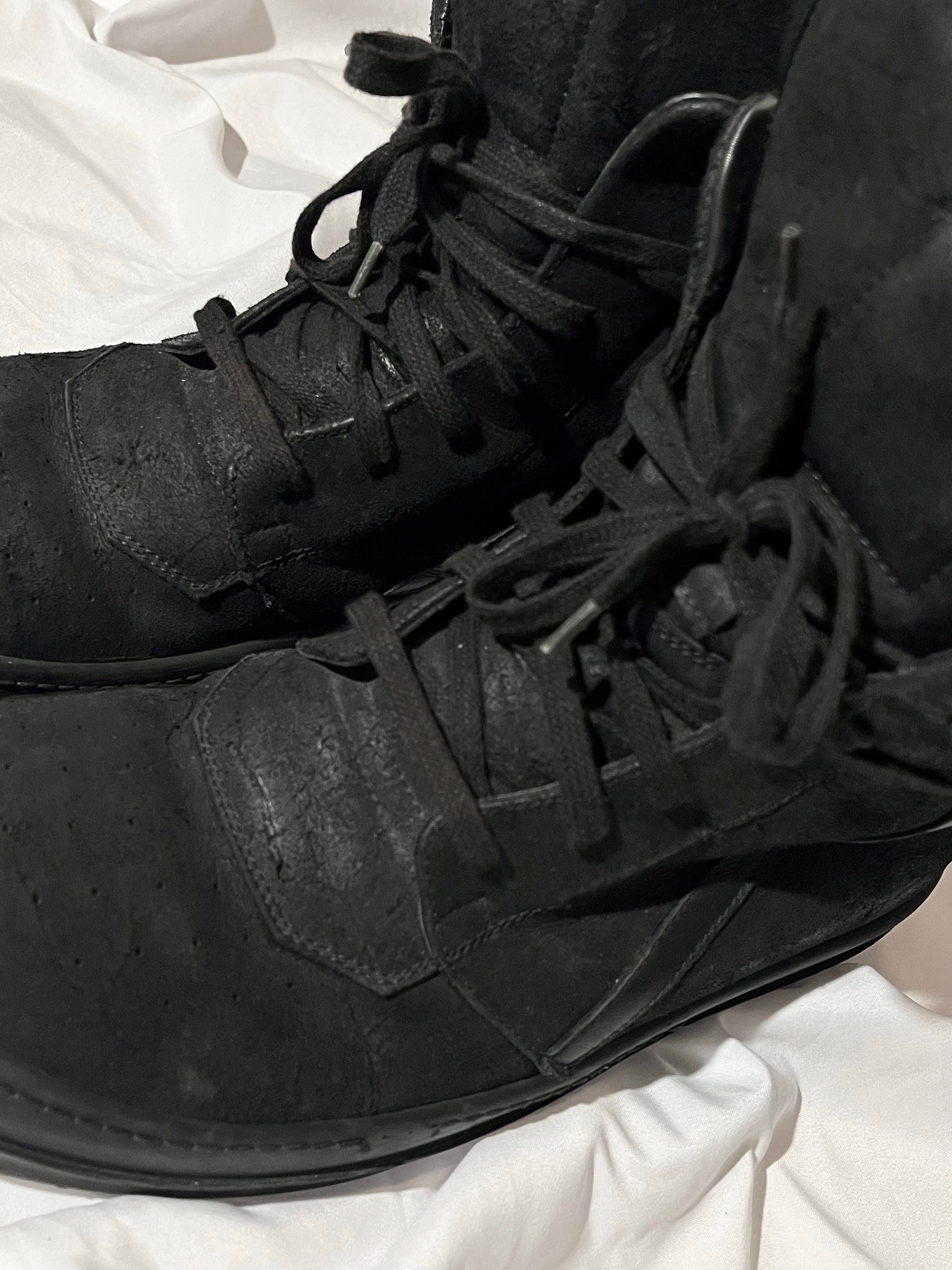 RICK OWENS FW13 'PLINTH' TRIPLE BLACK BLISTERED LEATHER GEOBASKETS