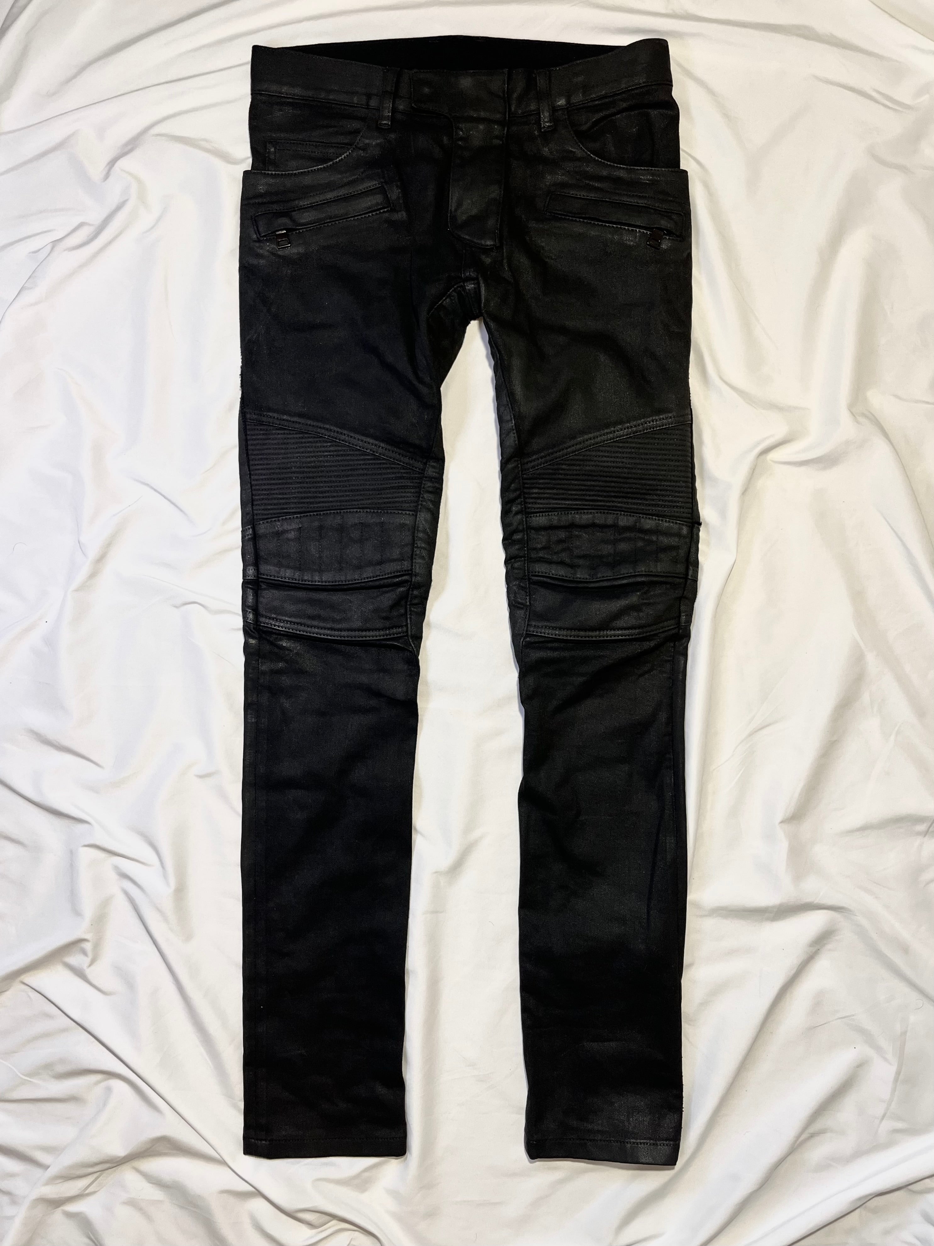 BALMAIN FW14 WAXED BIKER DENIM BY OLIVIER ROUSTEING IN W28