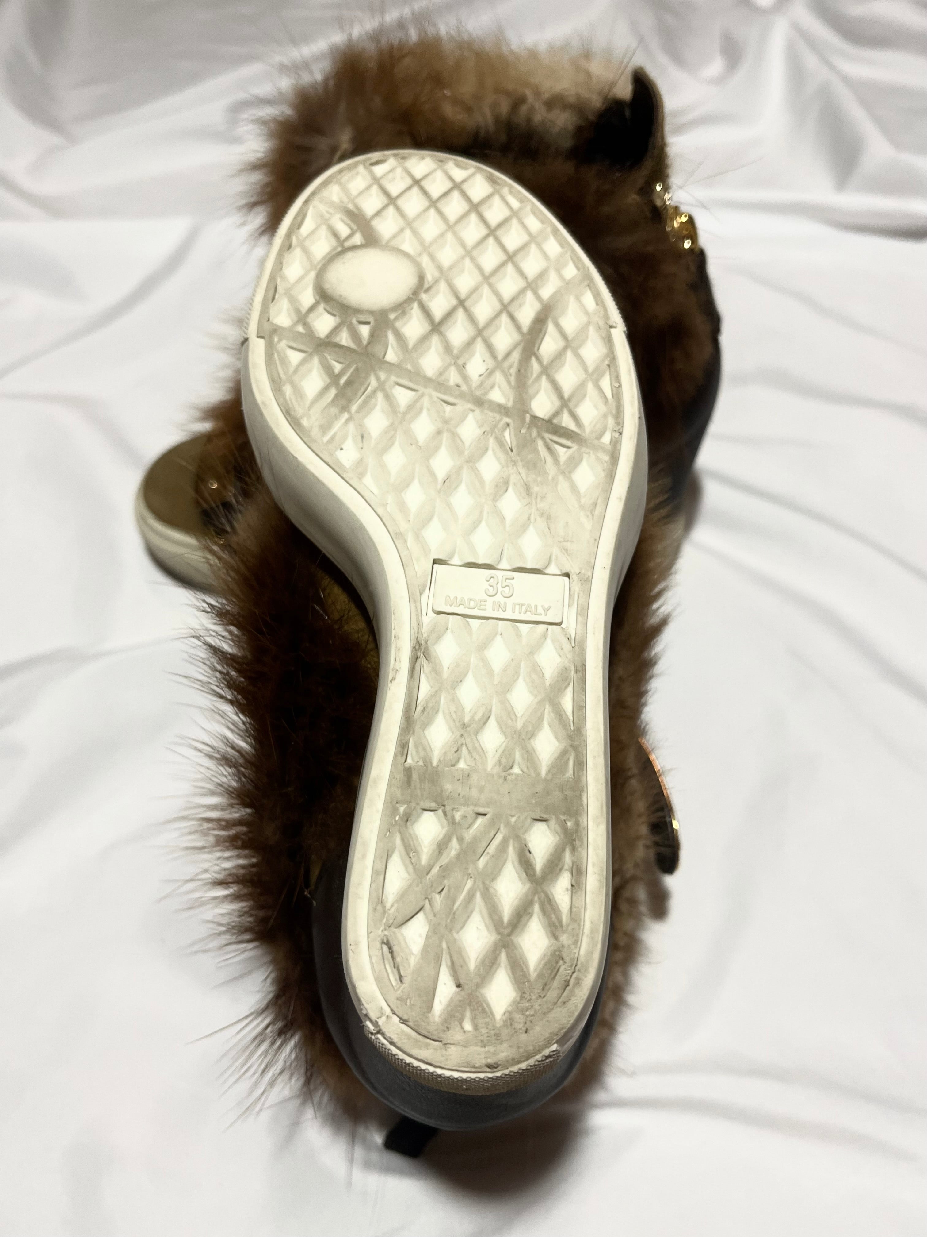 GIUSEPPE ZANOTTI 'COBY' BROWN/GOLD FUR WEDGE SNEAKERS IN 35