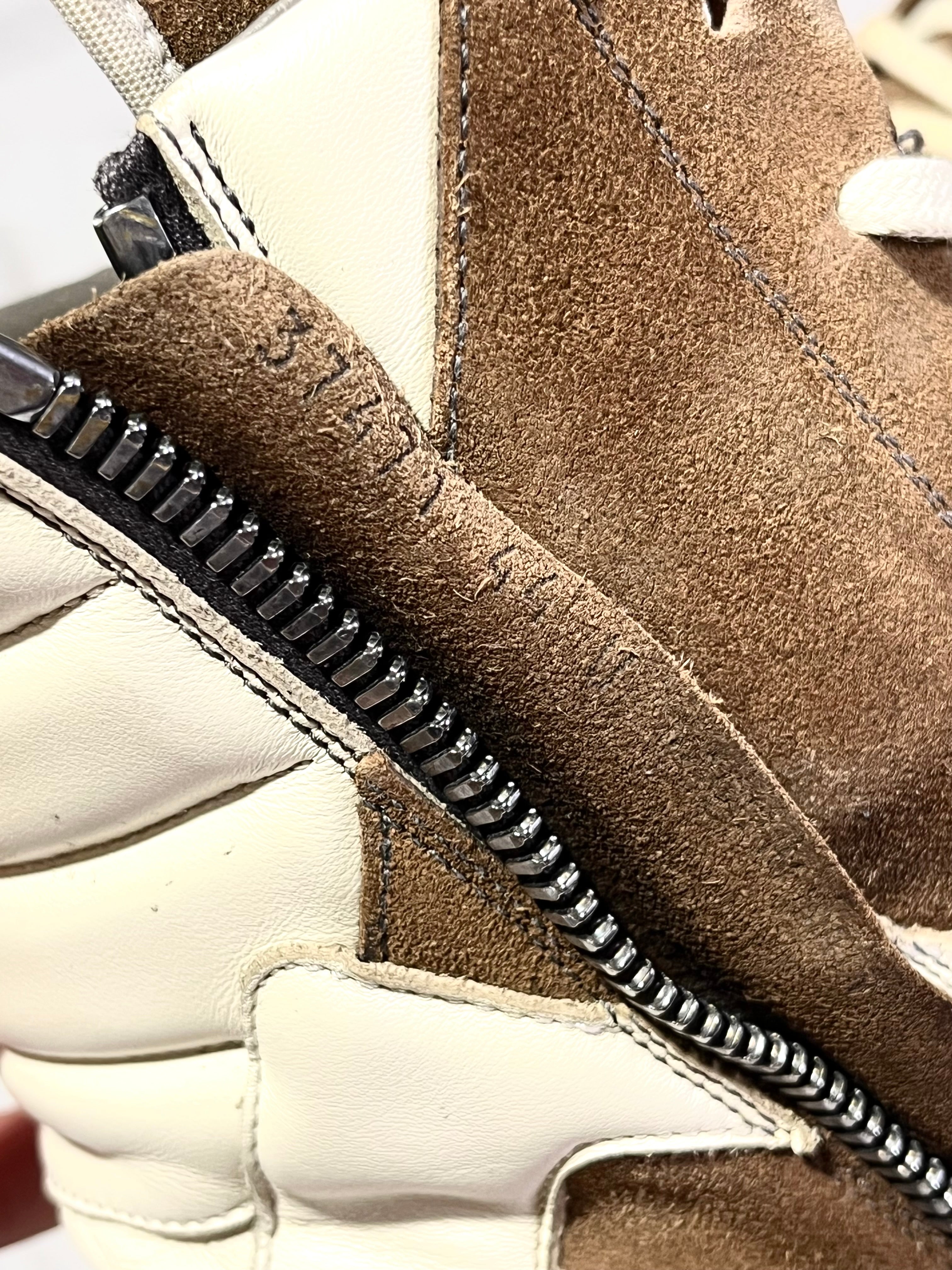 RICK OWENS BROWN/MILK SUEDE LEATHER GEOBASKETS