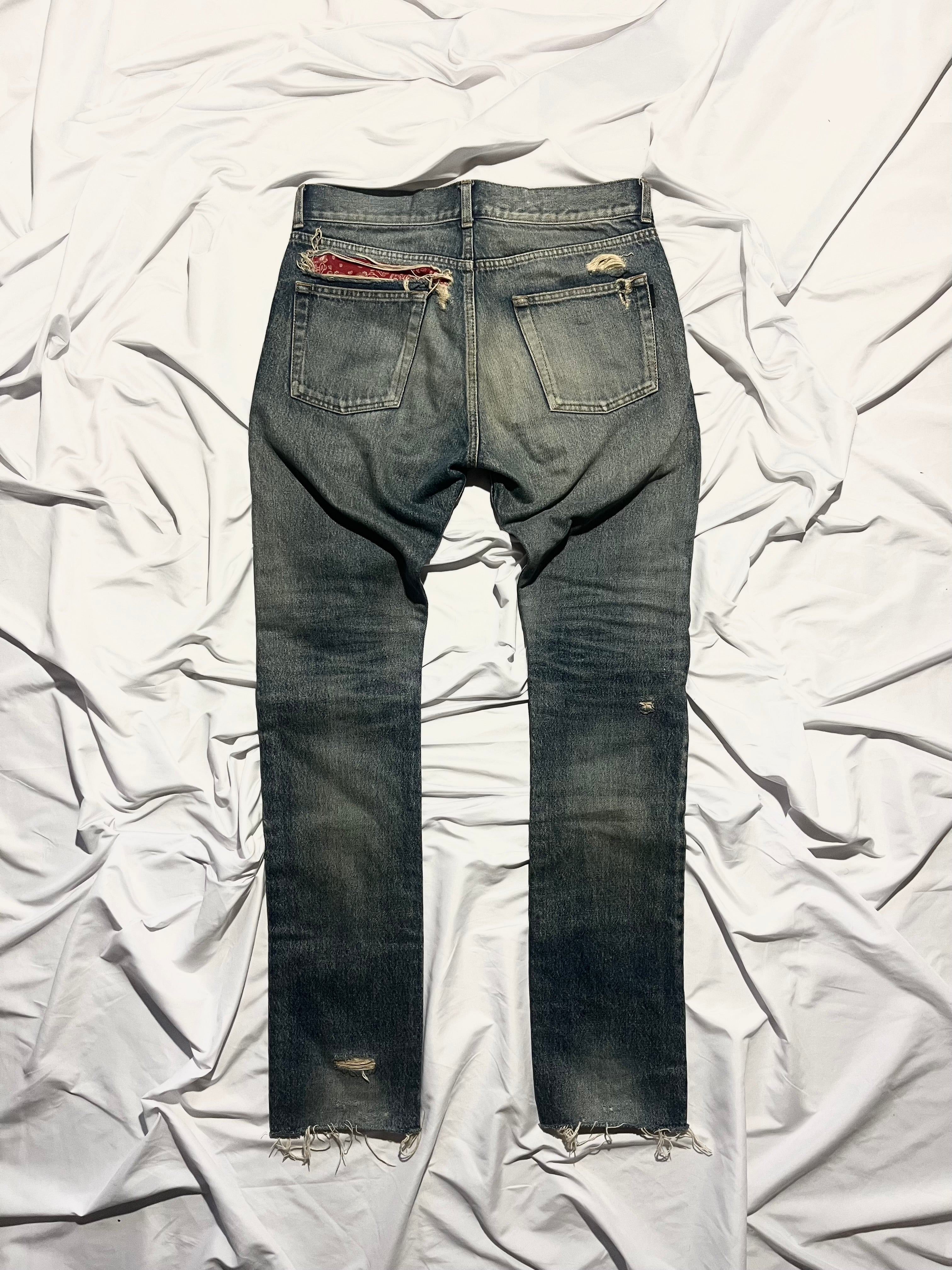 SAINT LAURENT FW19 D18 PAISLEY BANDANA DENIM BY ANTHONY VACCARELLO IN W30