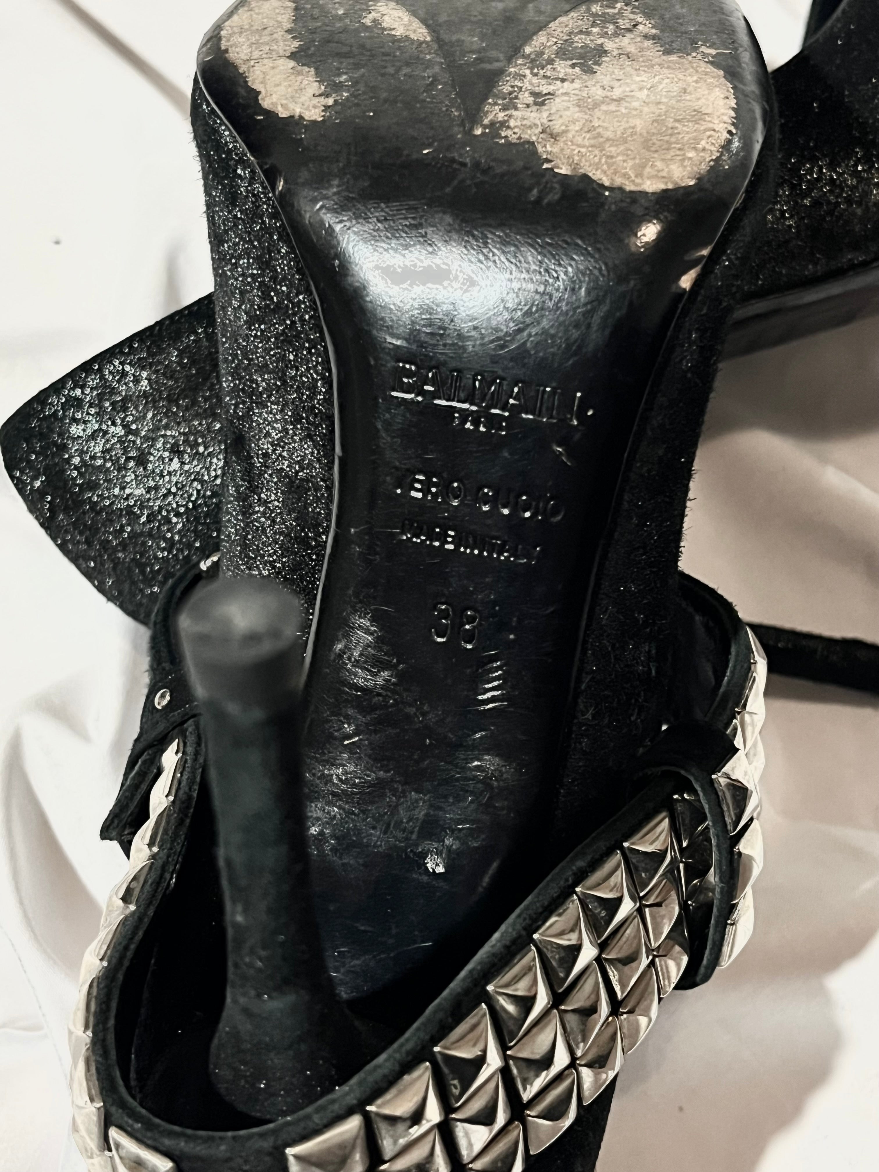 BALMAIN SS11 BELTED GLITTER HEELS BY CHRISTOPHE DECARNIN IN 38