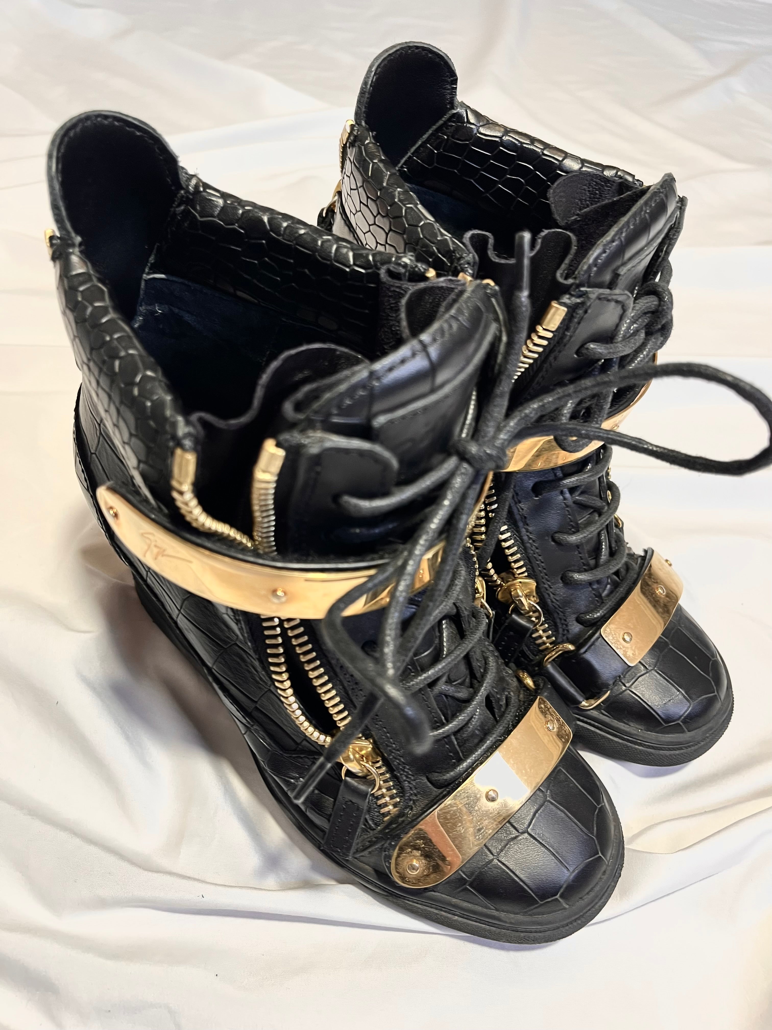 GIUSEPPE ZANOTTI 'COBY' CROCODILE WEDGE SNEAKERS IN 37