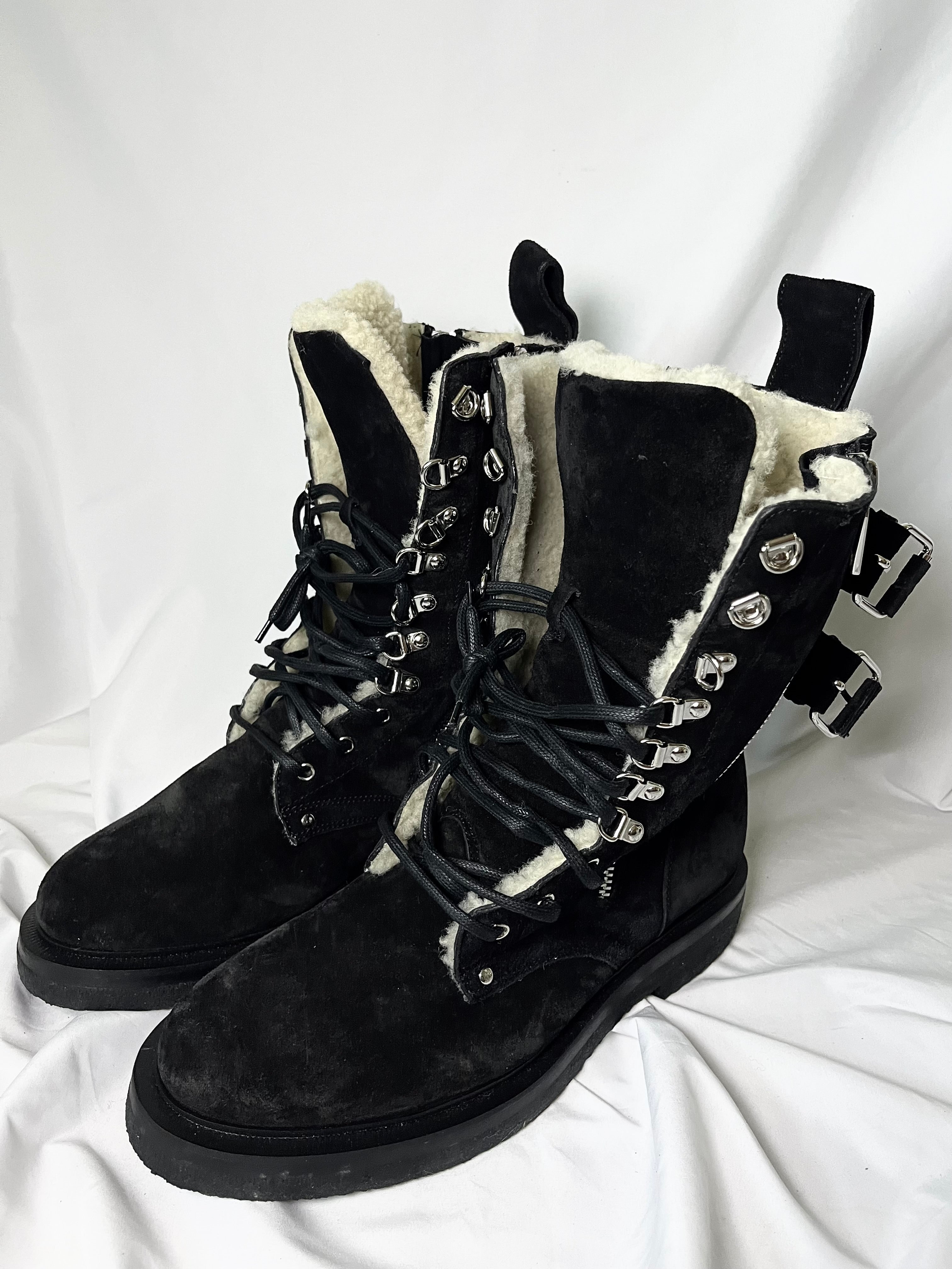 BALMAIN BLACK SUEDE SHEARLING LINED RANGER BOOTS IN 43