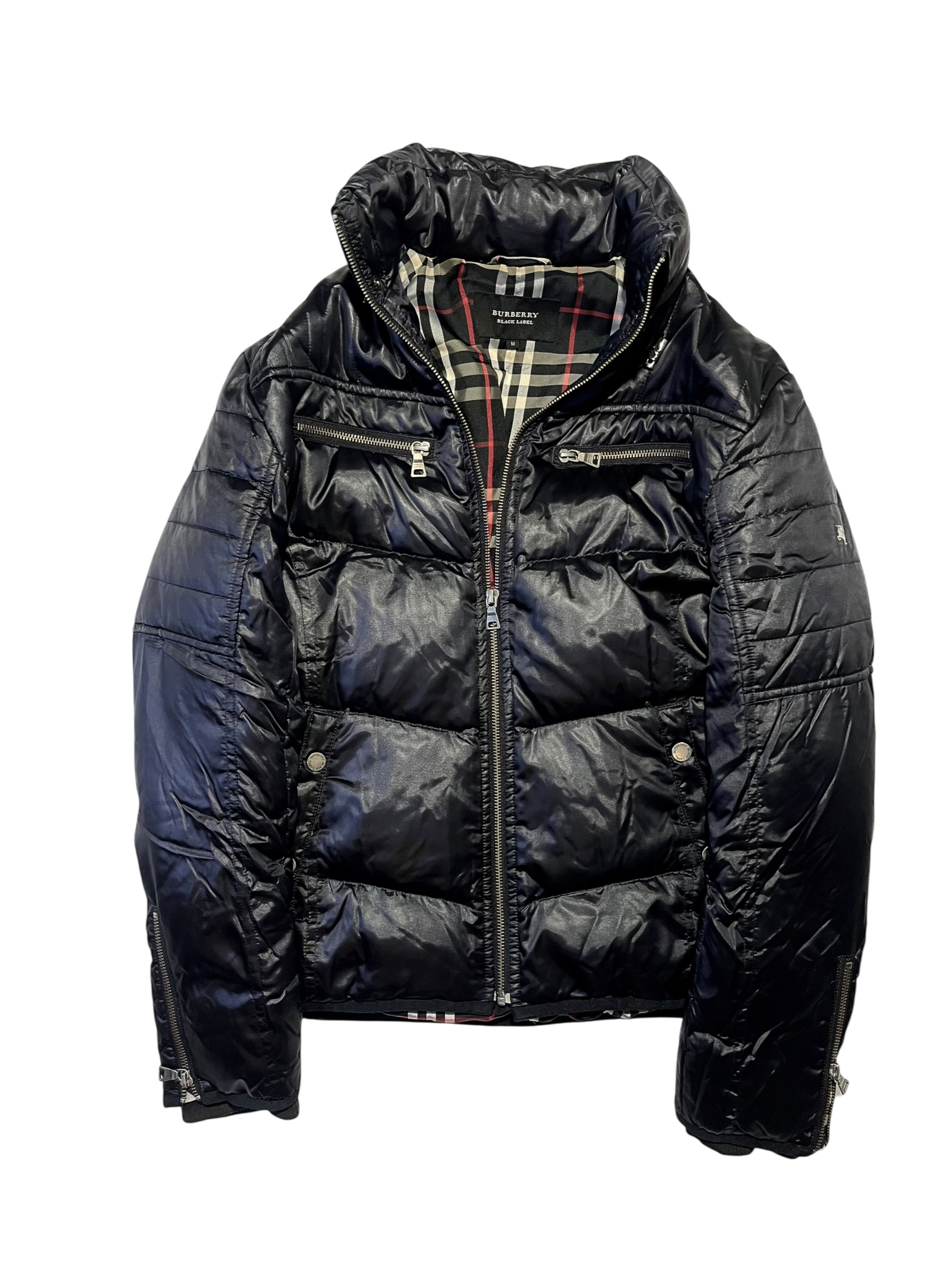 BURBERRY BLACK LABEL BLACK NOVA CHECK HOODED DOWN JACKET