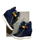 GIUSEPPE ZANOTTI 'COBY' ROYAL BLUE CROCODILE WEDGE SNEAKERS IN 37