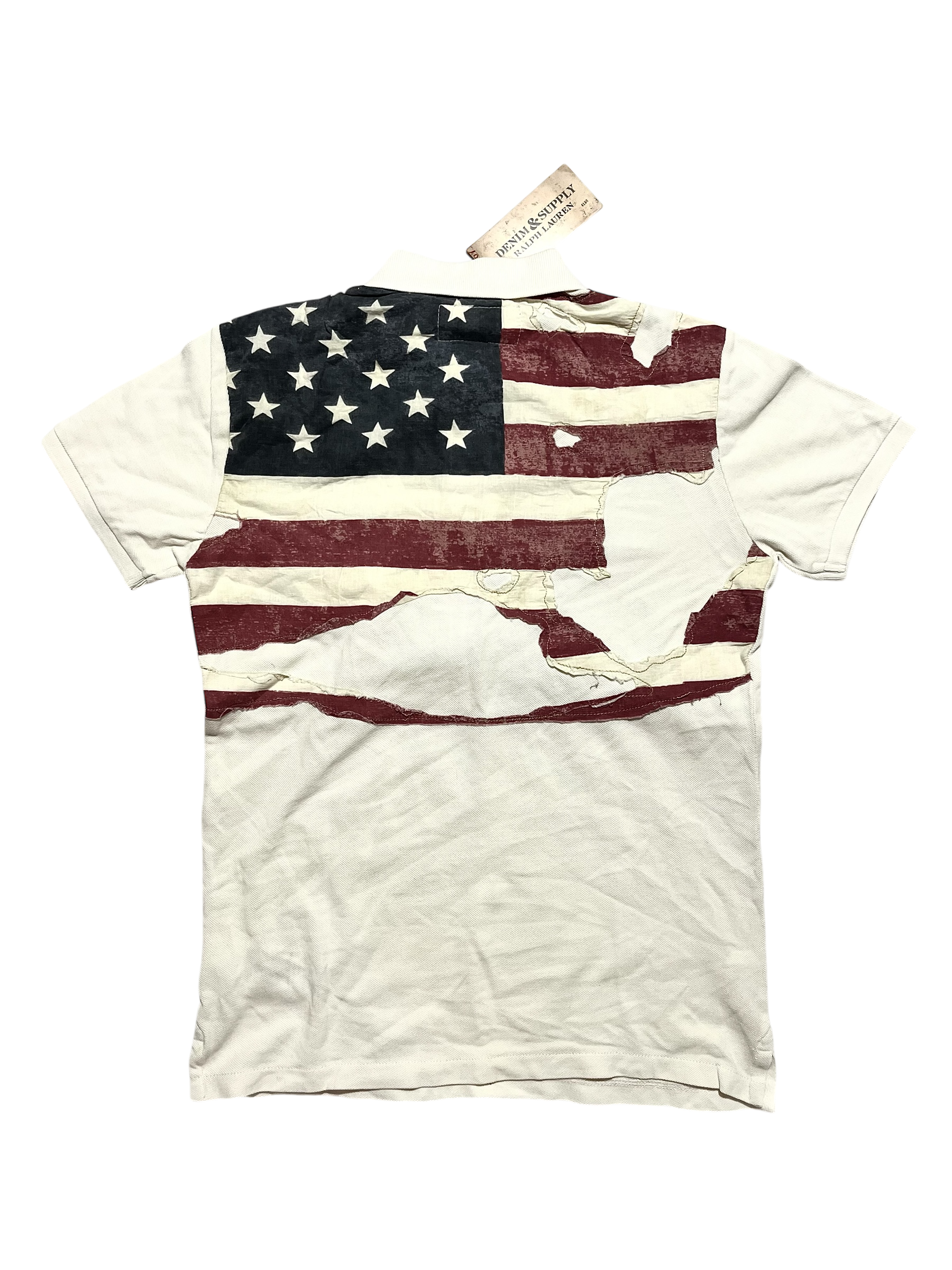 RALPH LAUREN DENIM & SUPPLY DESTROYED US FLAG POLO IN XS DEADSTOCK WITH TAGS