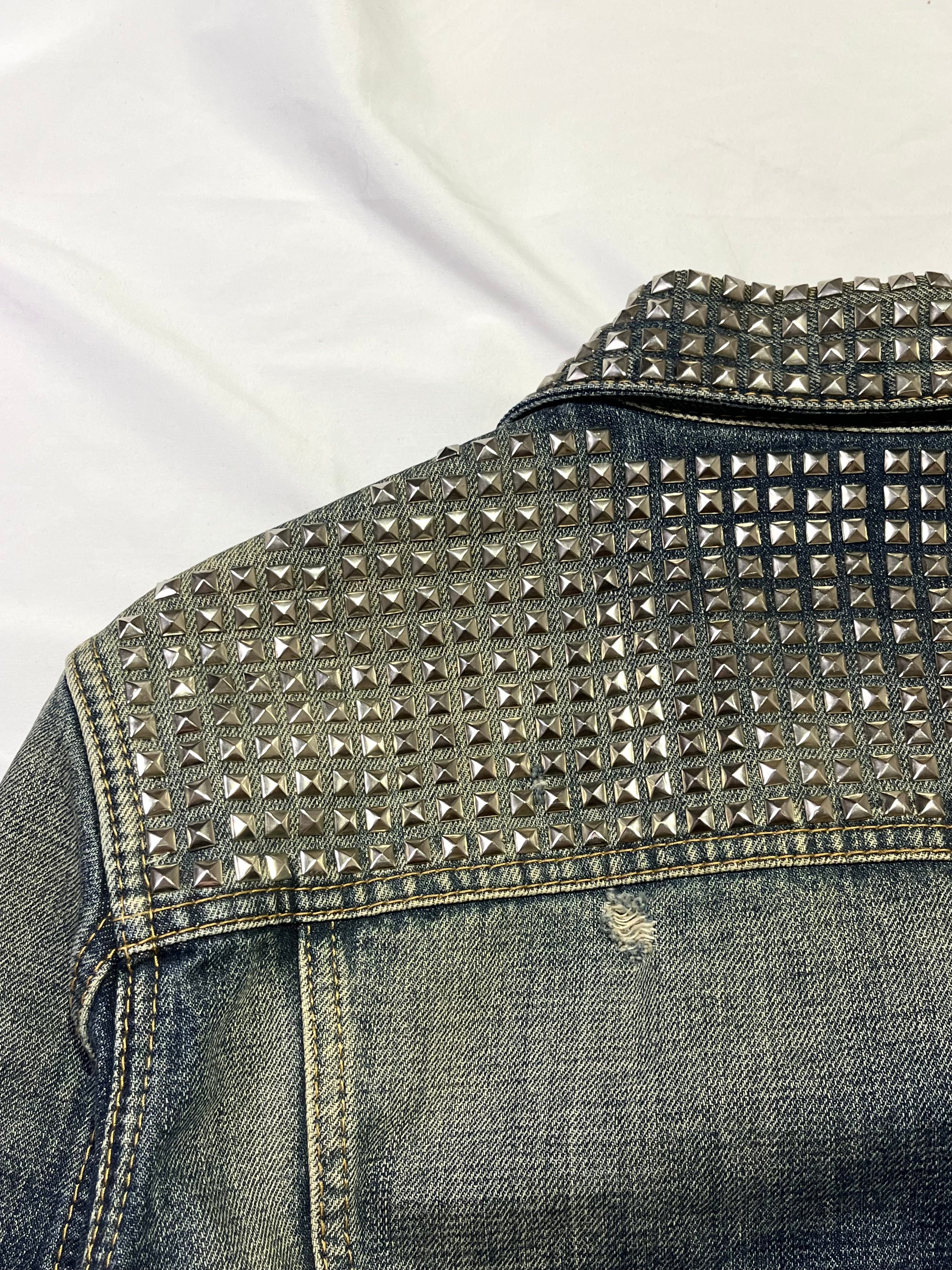 DSQUARED2 STUDDED DENIM TRUCKER JACKET IN SIZE 46