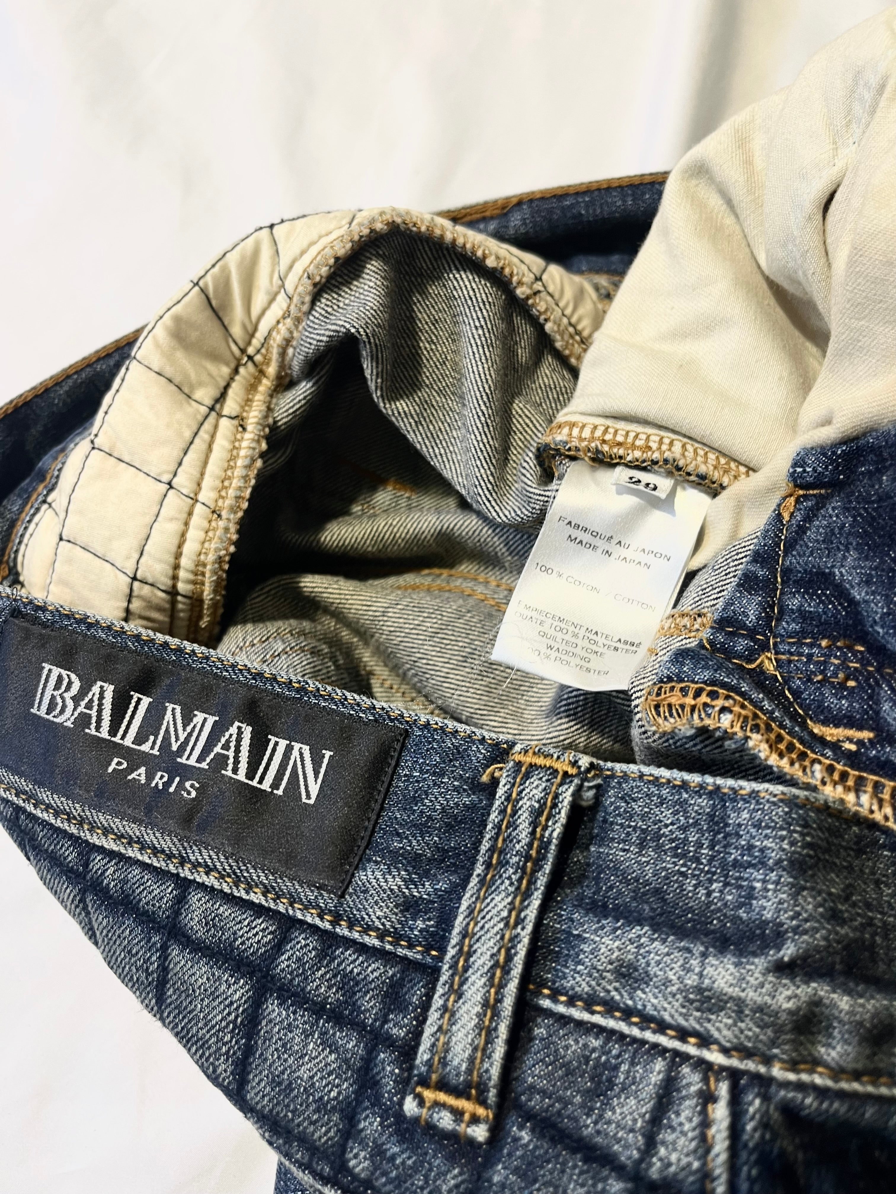 BALMAIN FW12 QUILTED SQUARE PADDED BIKER DENIM BY OLIVIER ROUSTEING
