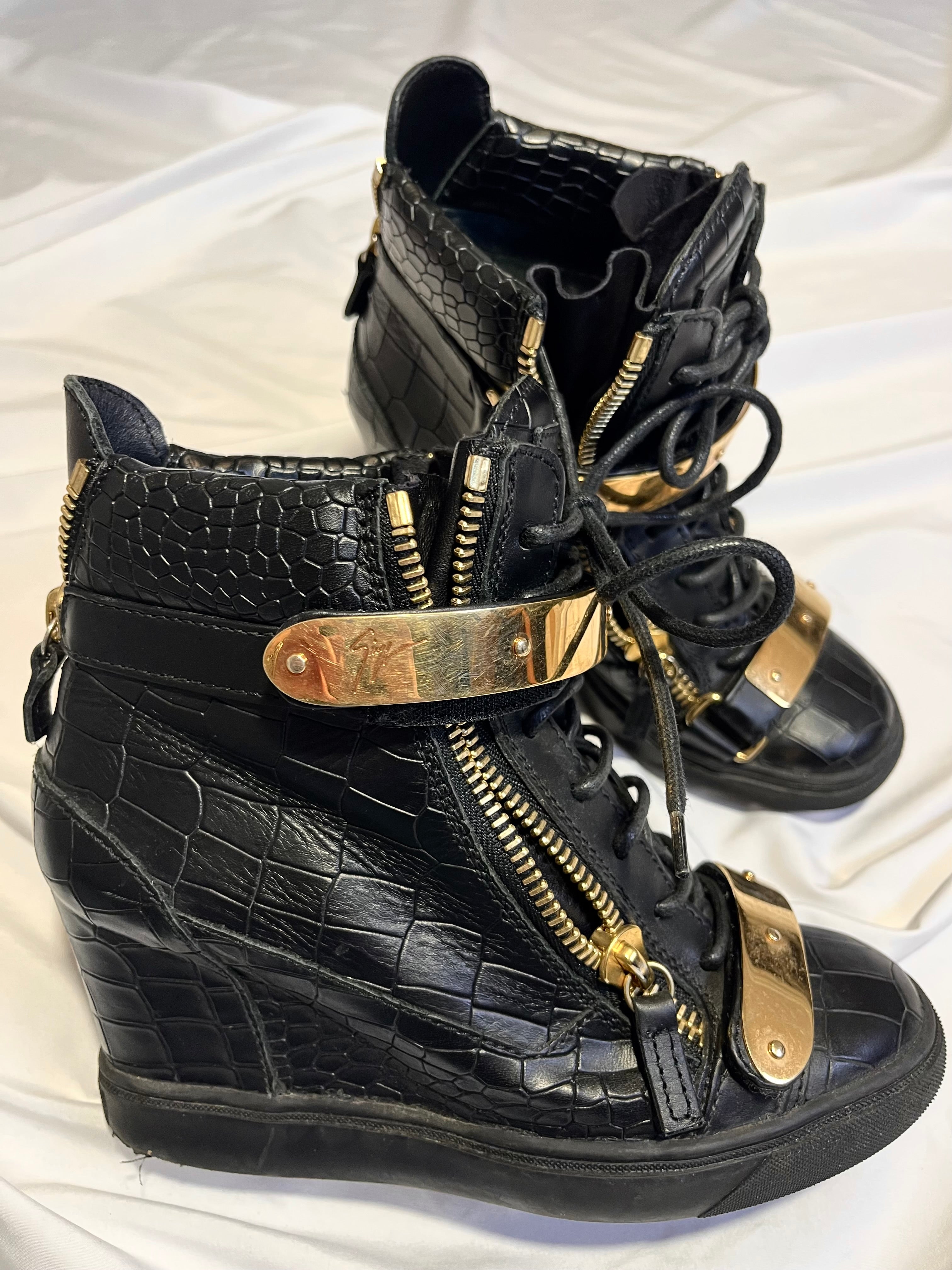 GIUSEPPE ZANOTTI 'COBY' CROCODILE WEDGE SNEAKERS IN 37