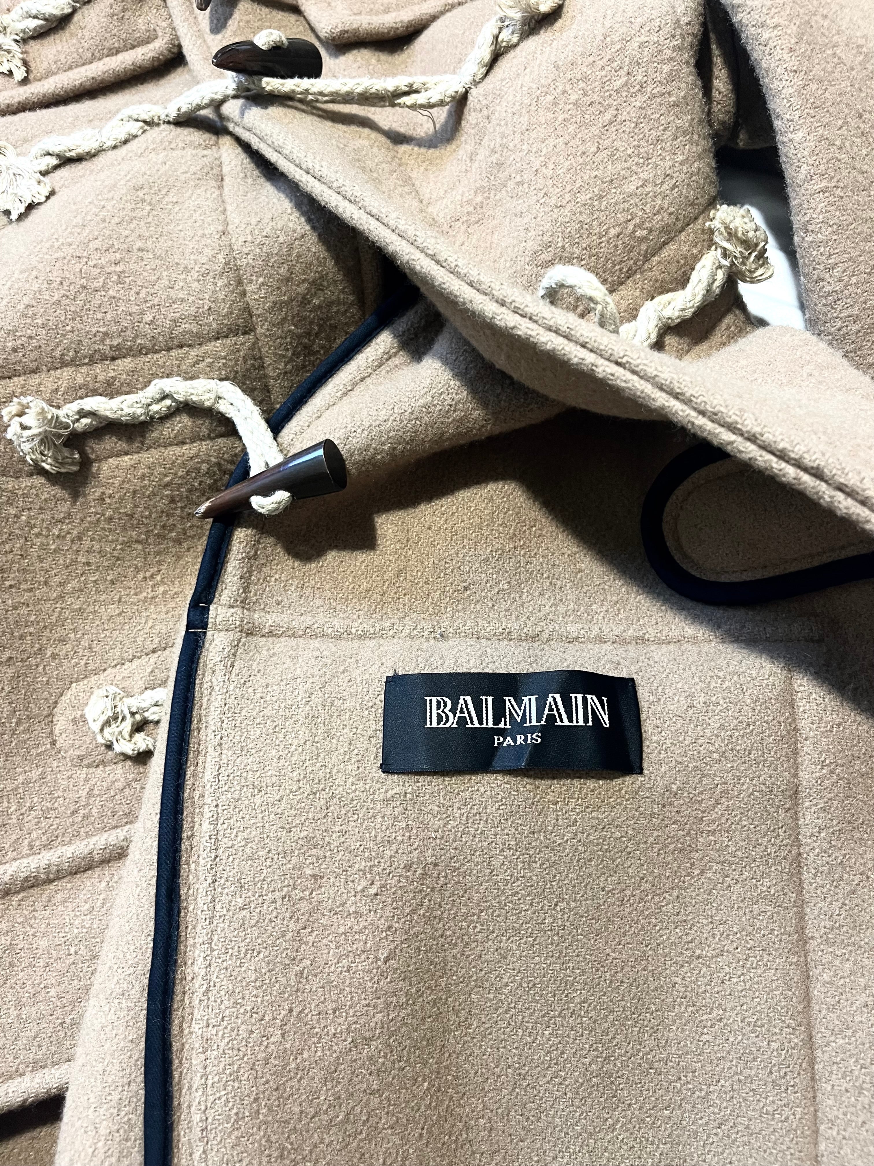 BALMAIN FW11 KHAKI WOODEN SPIKE DUFFLECOAT BY CRISTOPHE DECARNIN