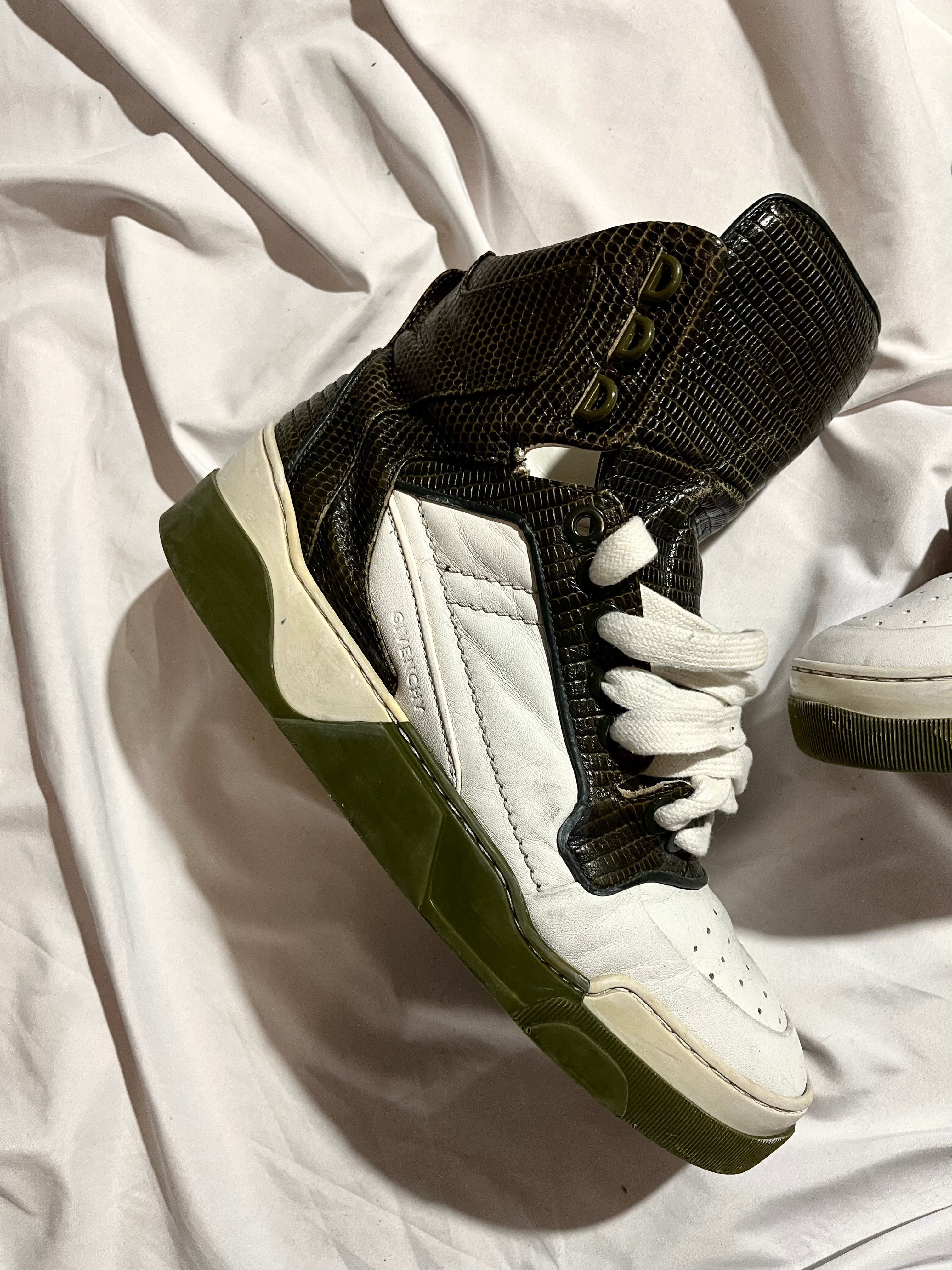 GIVENCHY TYSON DARK GREEN LIZARD SKIN HI-TOP SNEAKERS IN 41