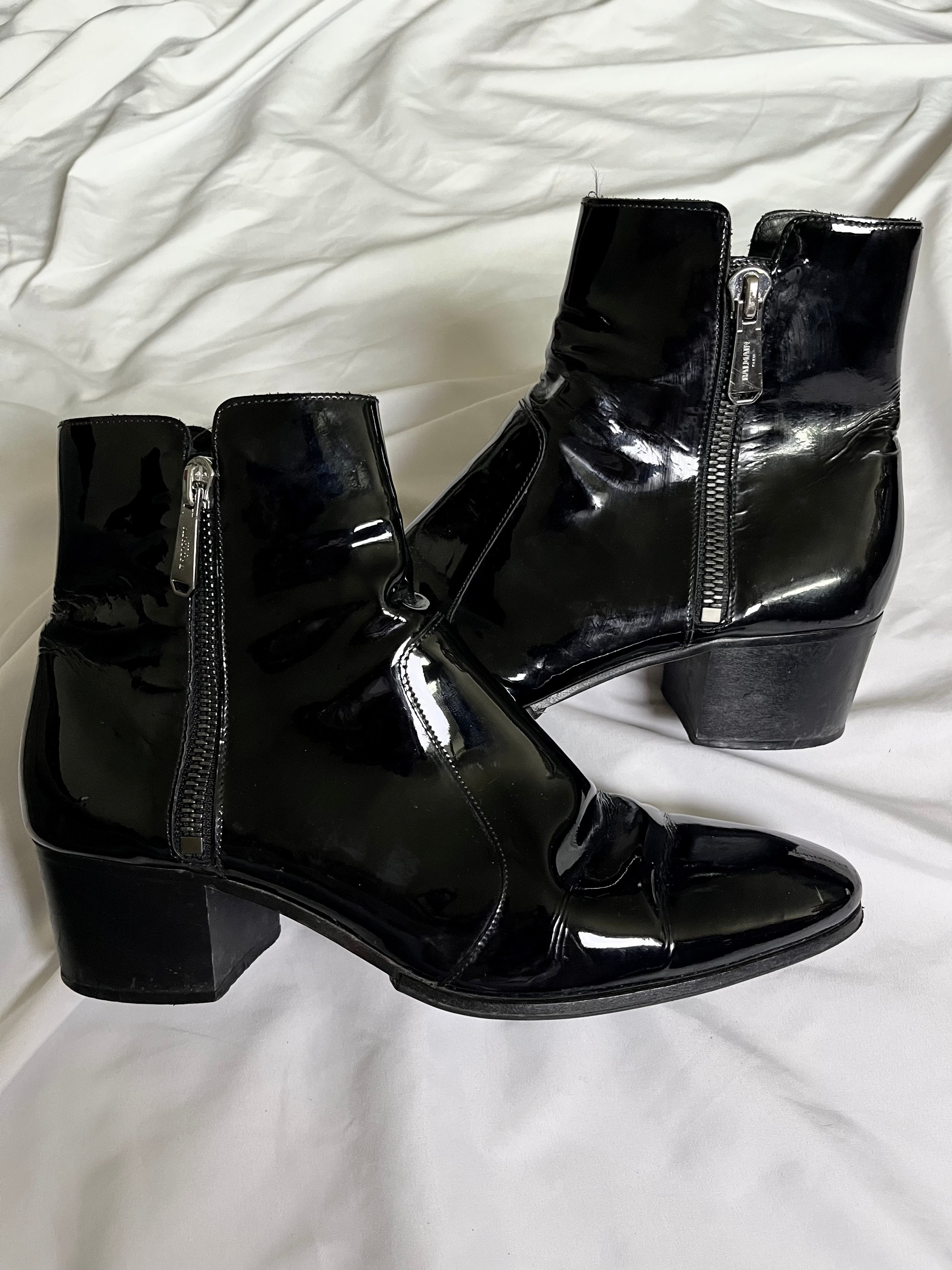 BALMAIN ANTHOS DOUBLE ZIP CHELSEA PATENT LEATHER BOOTS BY OLIVIER ROUSTEING