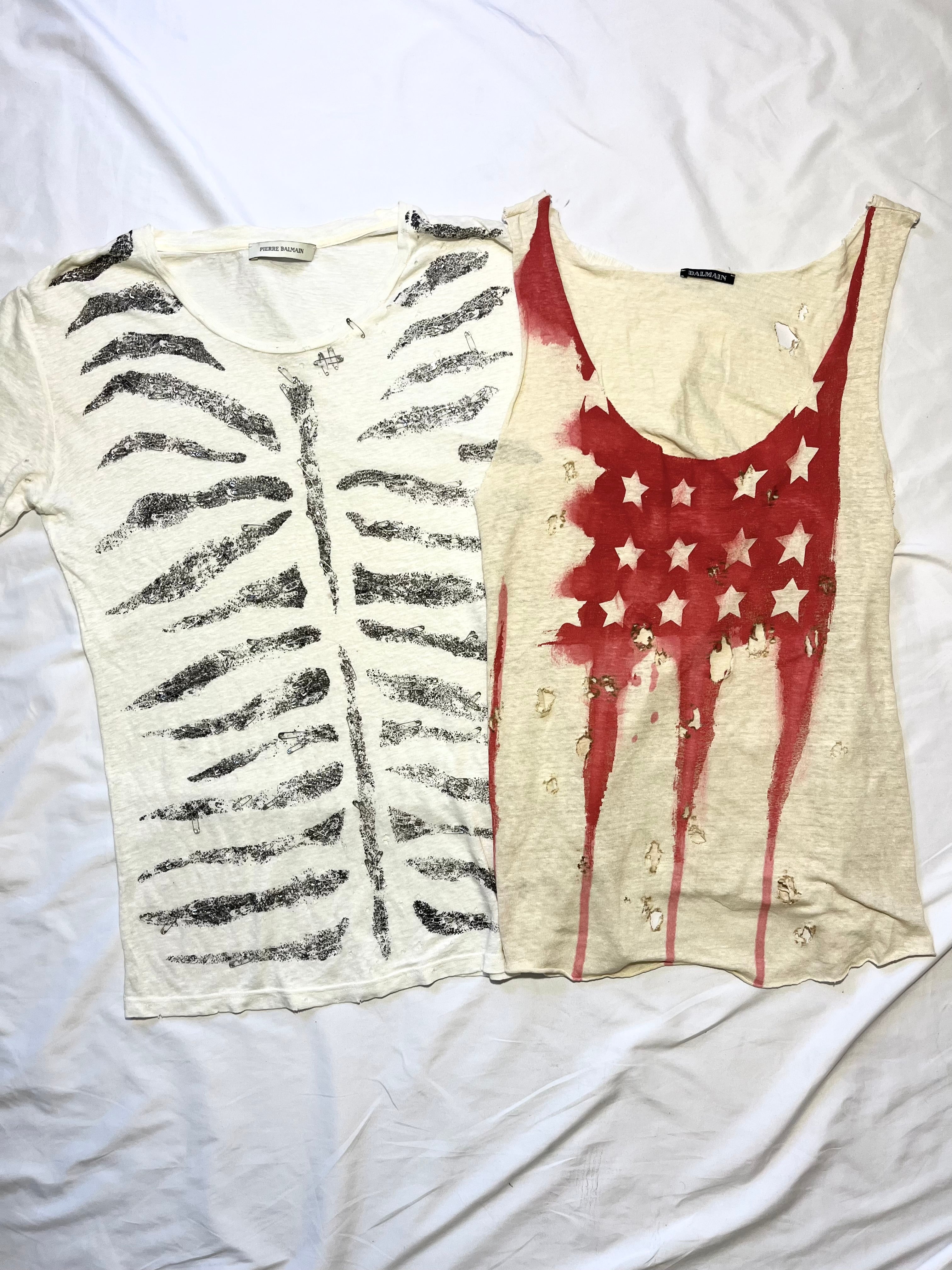 BALMAIN SS11 STARS AND STRIPES US FLAG BURNT DISTRESSED TANK TOP BY CRISTOPHE DECARNIN