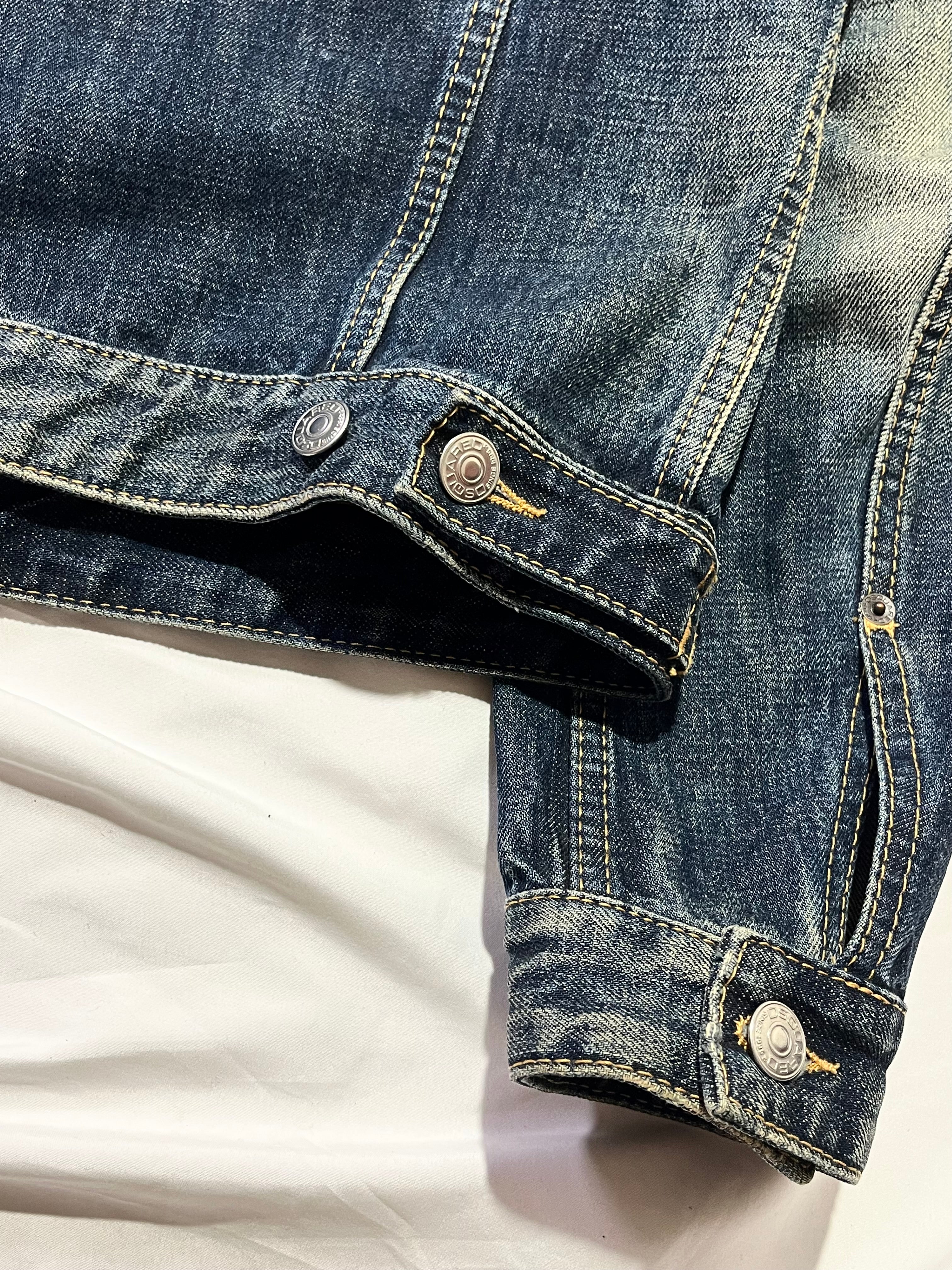 DSQUARED2 STUDDED DENIM TRUCKER JACKET IN SIZE 46