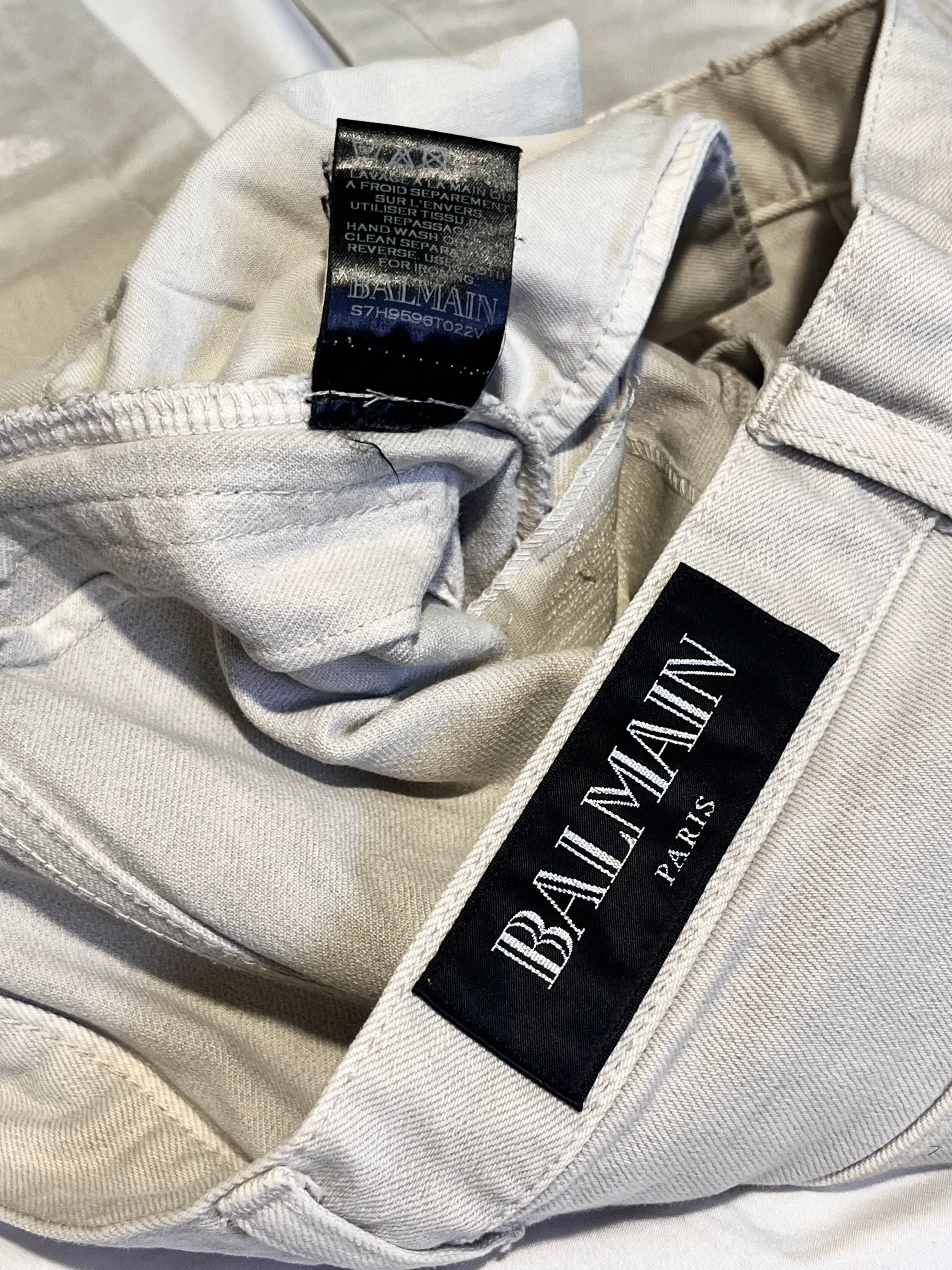 BALMAIN KHAKI DISTRESSED BIKER DENIM BY OLIVIER ROUSTEING IN W27