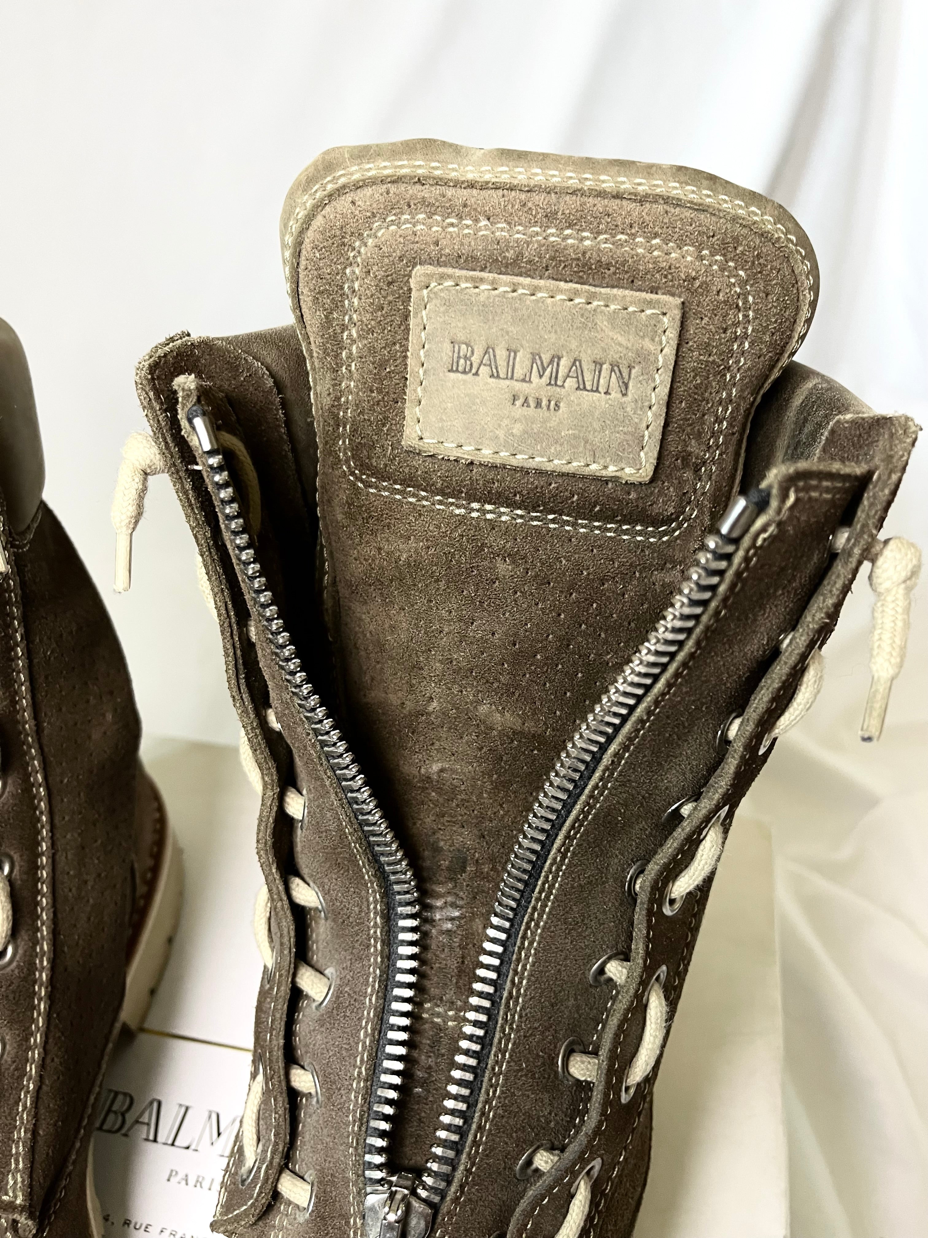BALMAIN BROWN SUEDE ZIP RANGER BOOTS IN 45