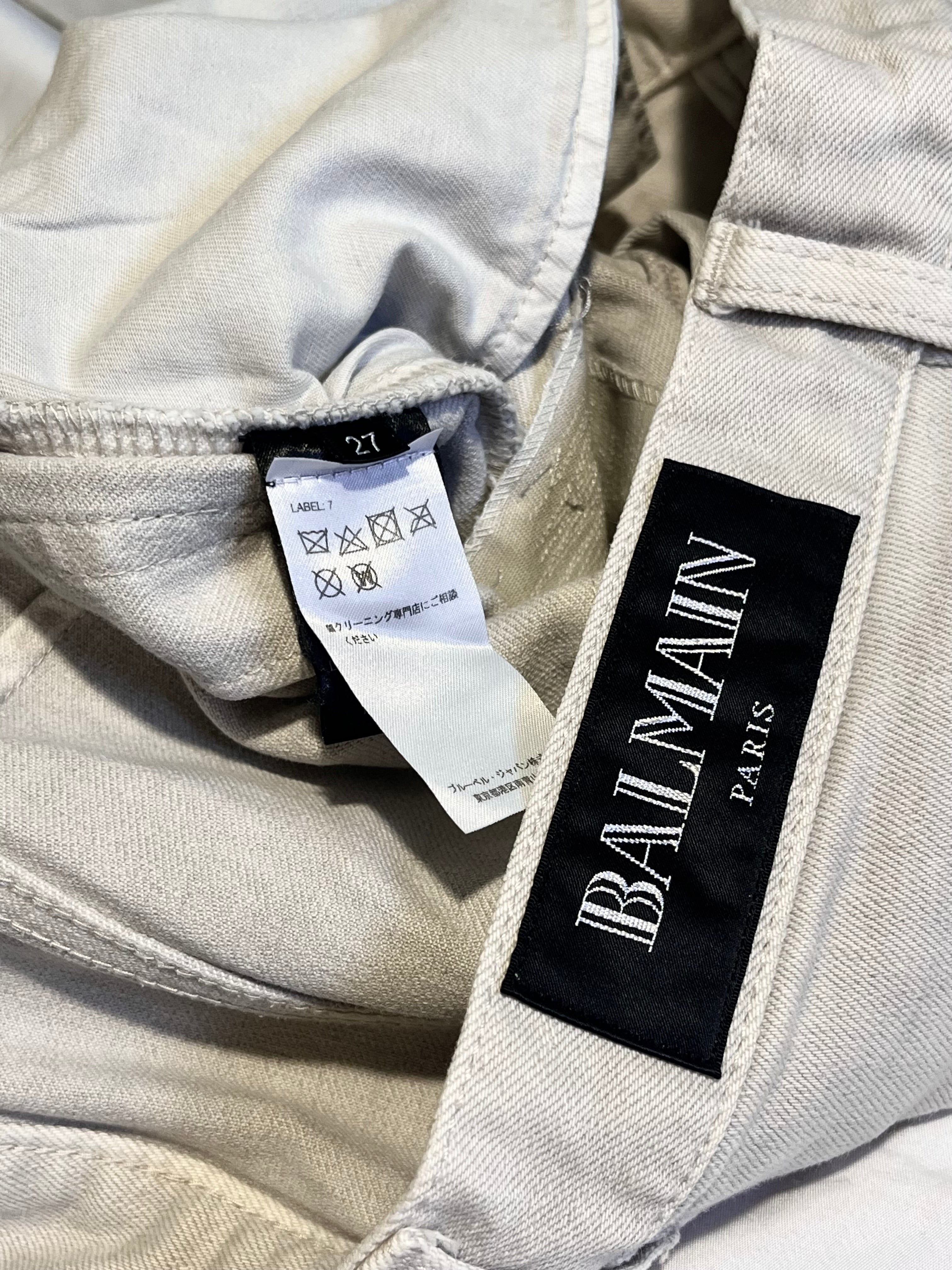 BALMAIN KHAKI DISTRESSED BIKER DENIM BY OLIVIER ROUSTEING IN W27