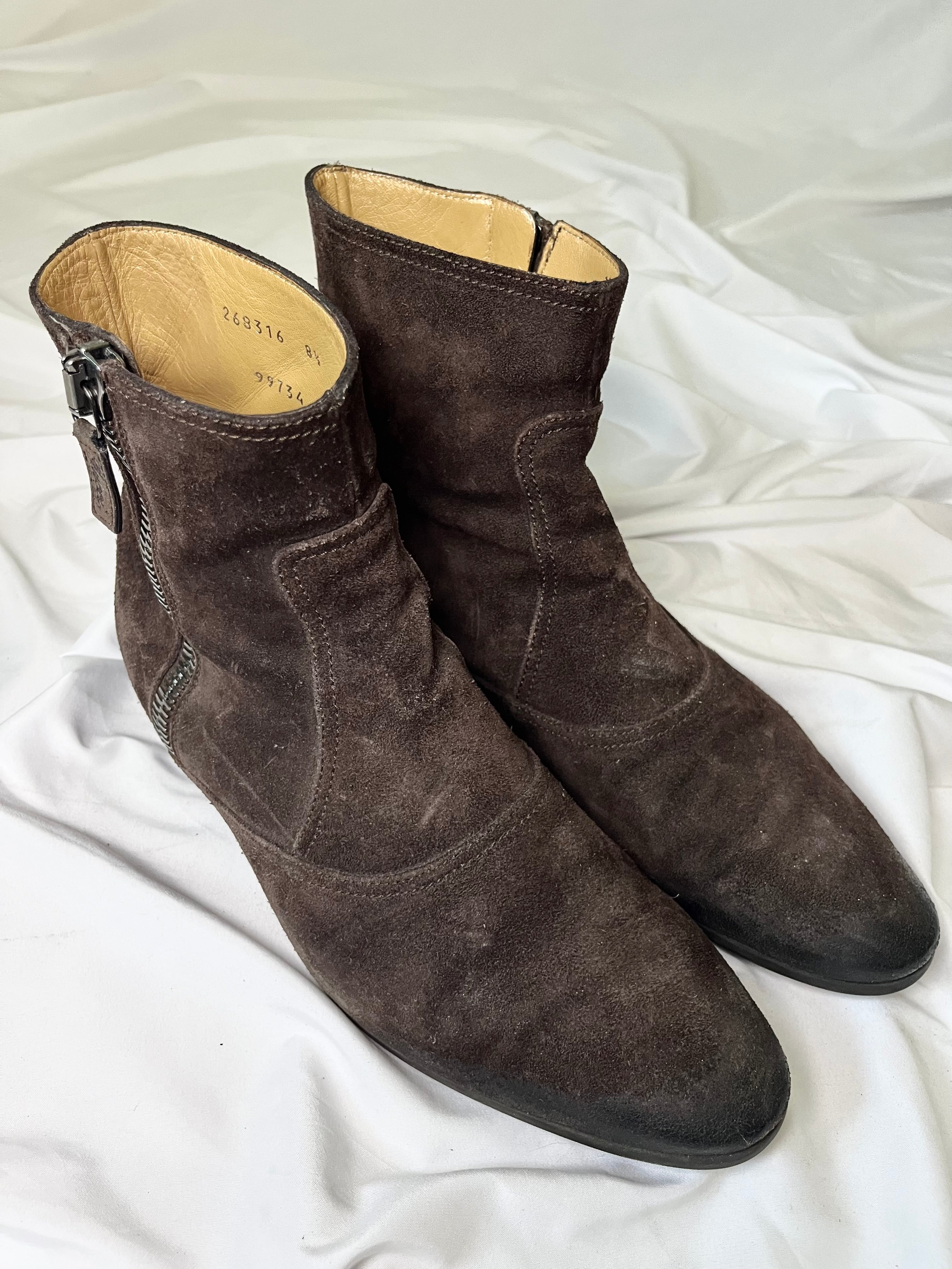 GUCCI BURGUNDY SUEDE LEATHER VINTAGE CHELSEA BOOTS
