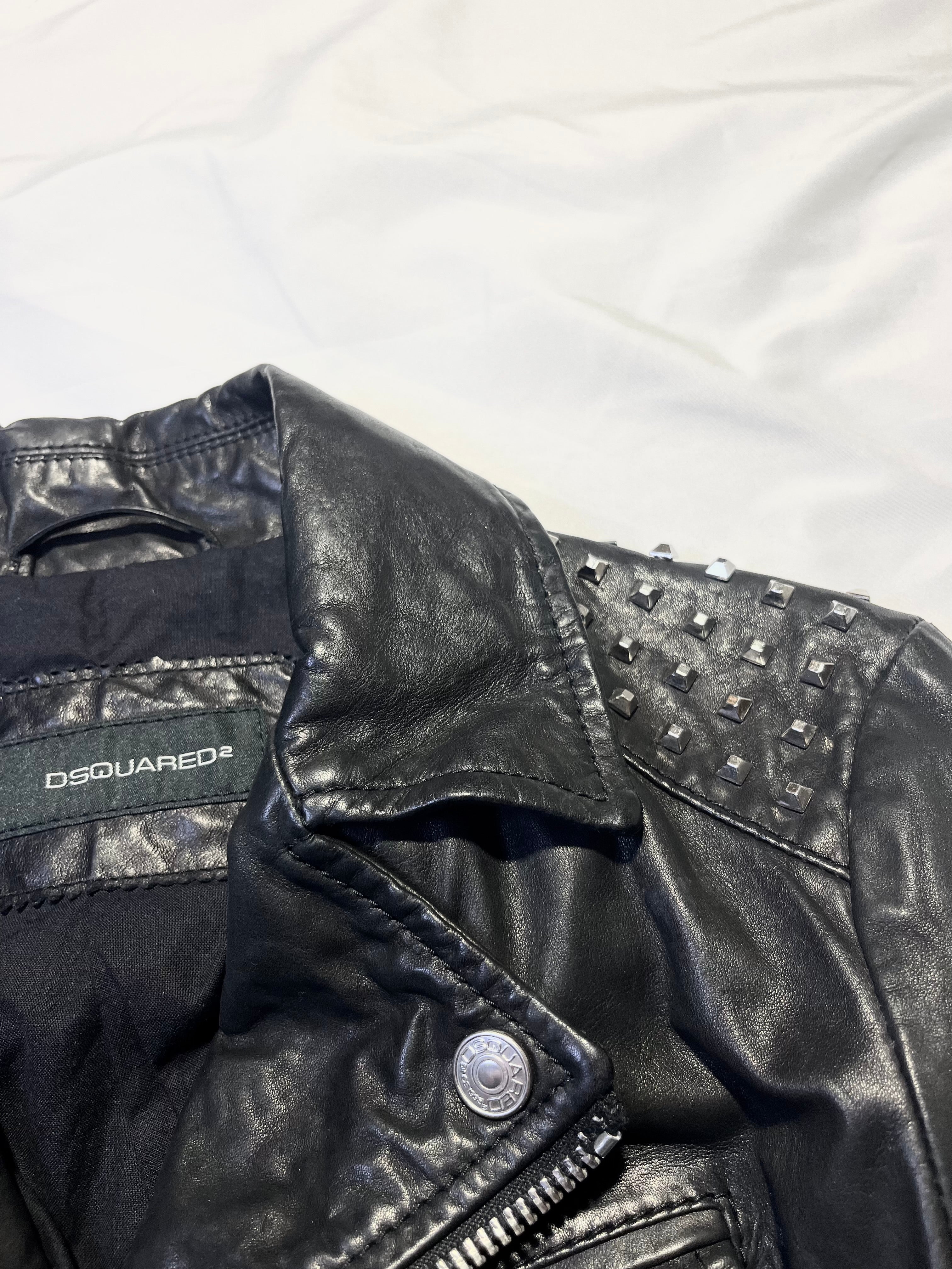 DSQUARED2 STUDDED PERFECTO BIKER LEATHER JACKET IN SIZE 40