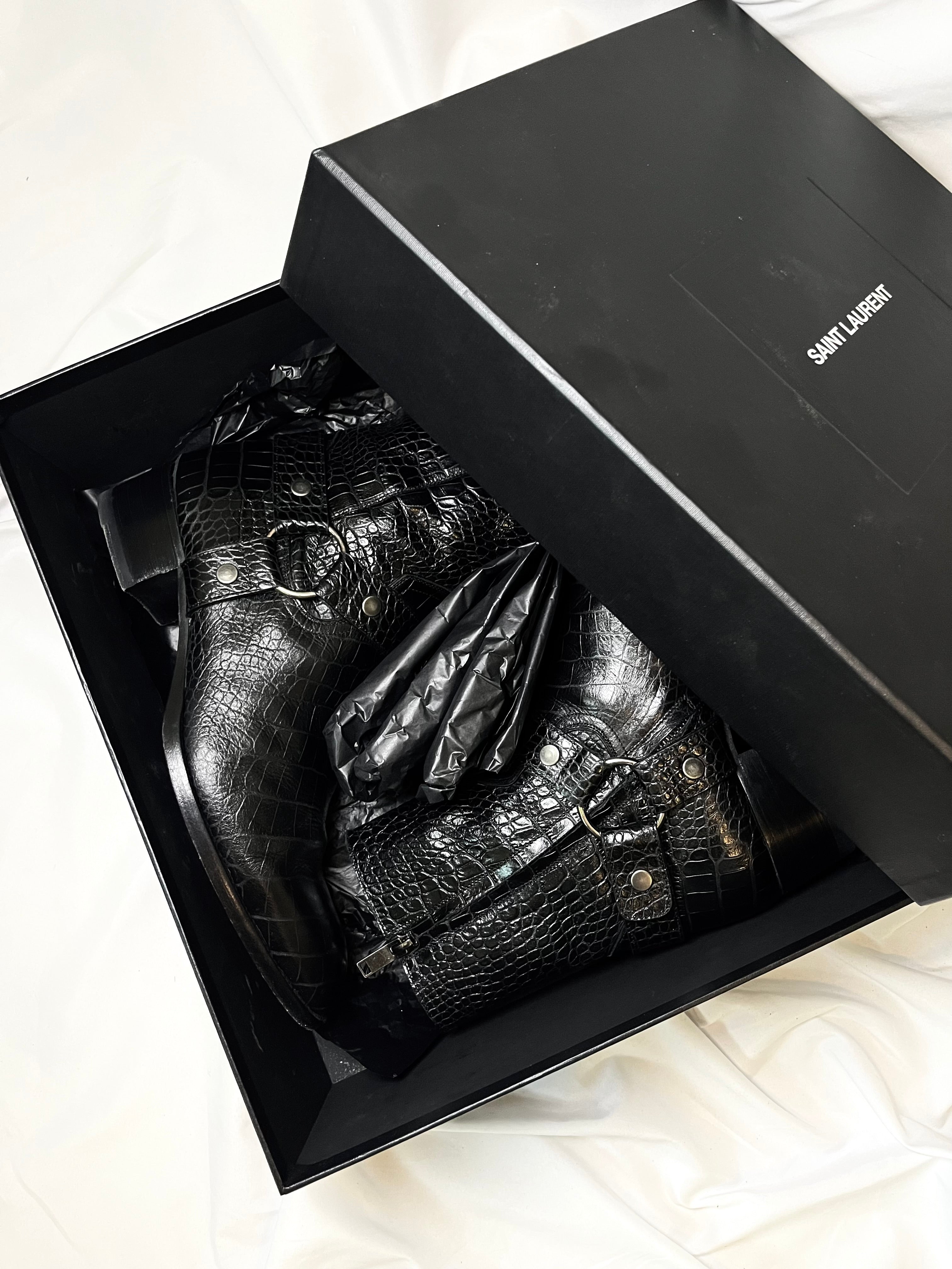 SAINT LAURENT PARIS CROCODILE LEATHER "WYATT" 40MM HARNESS BOOTS