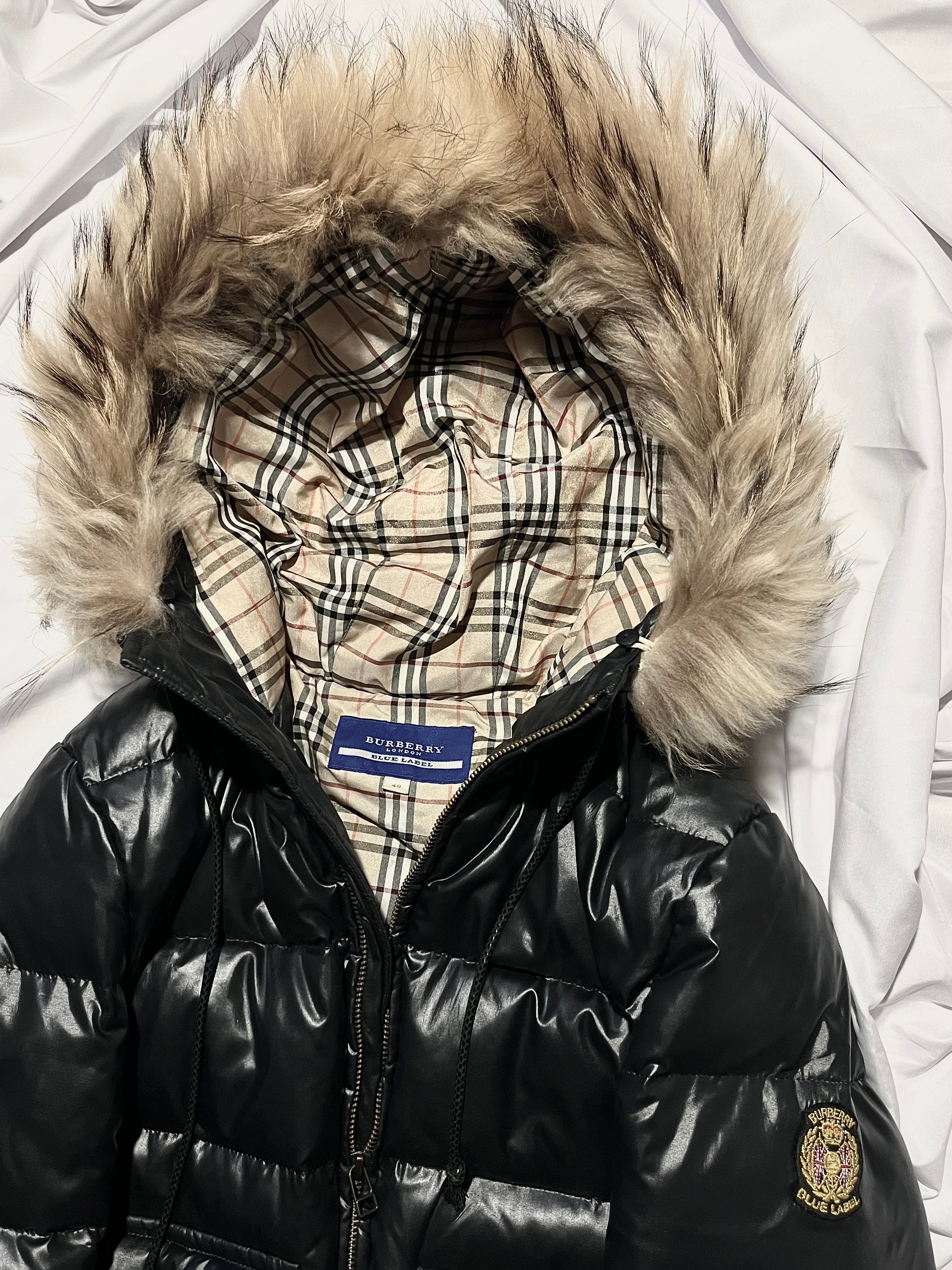 BURBERRY BLUE LABEL 2009 REAL FUR NOVA CHECK PUFFER DOWN JACKET