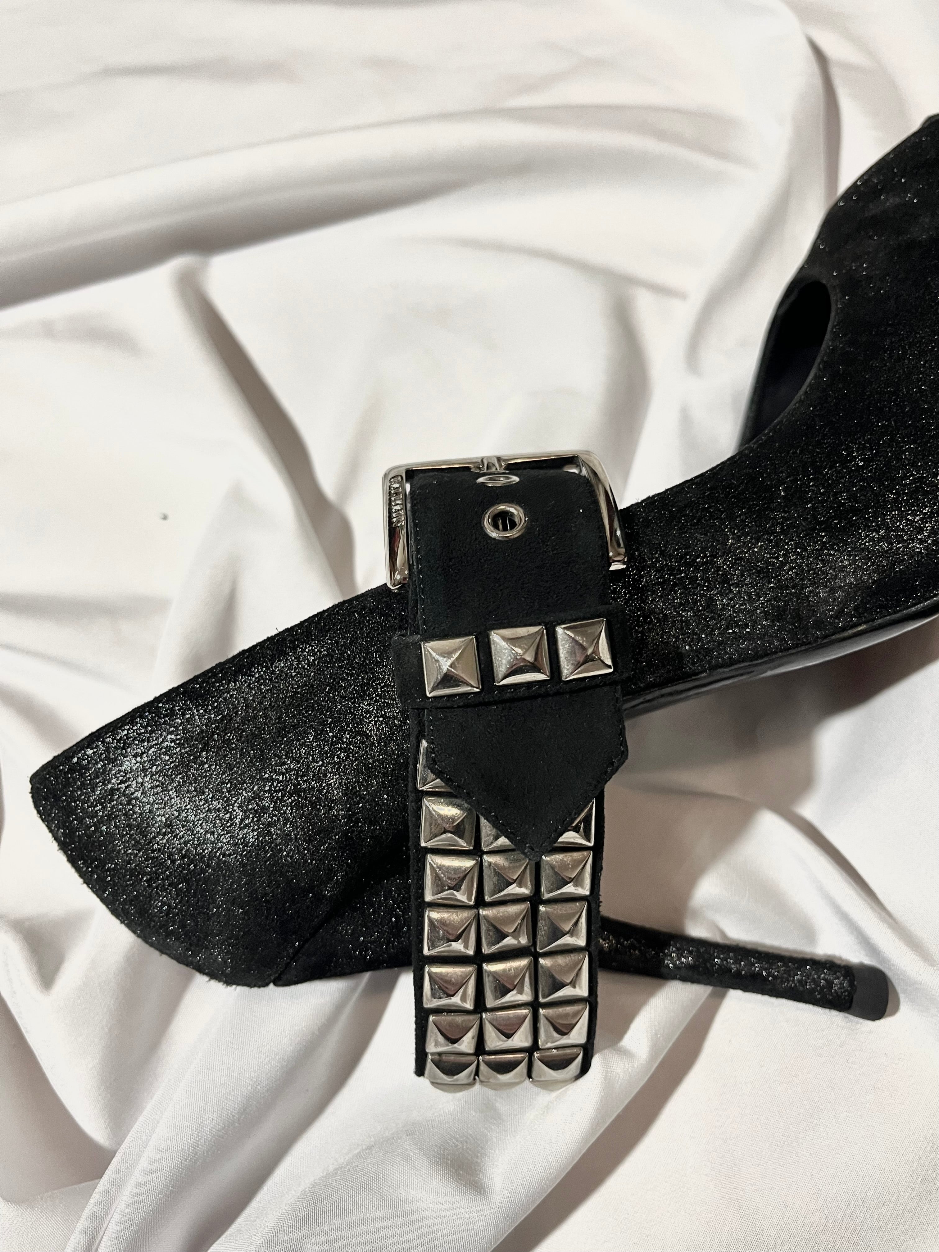 BALMAIN SS11 BELTED GLITTER HEELS BY CHRISTOPHE DECARNIN IN 38