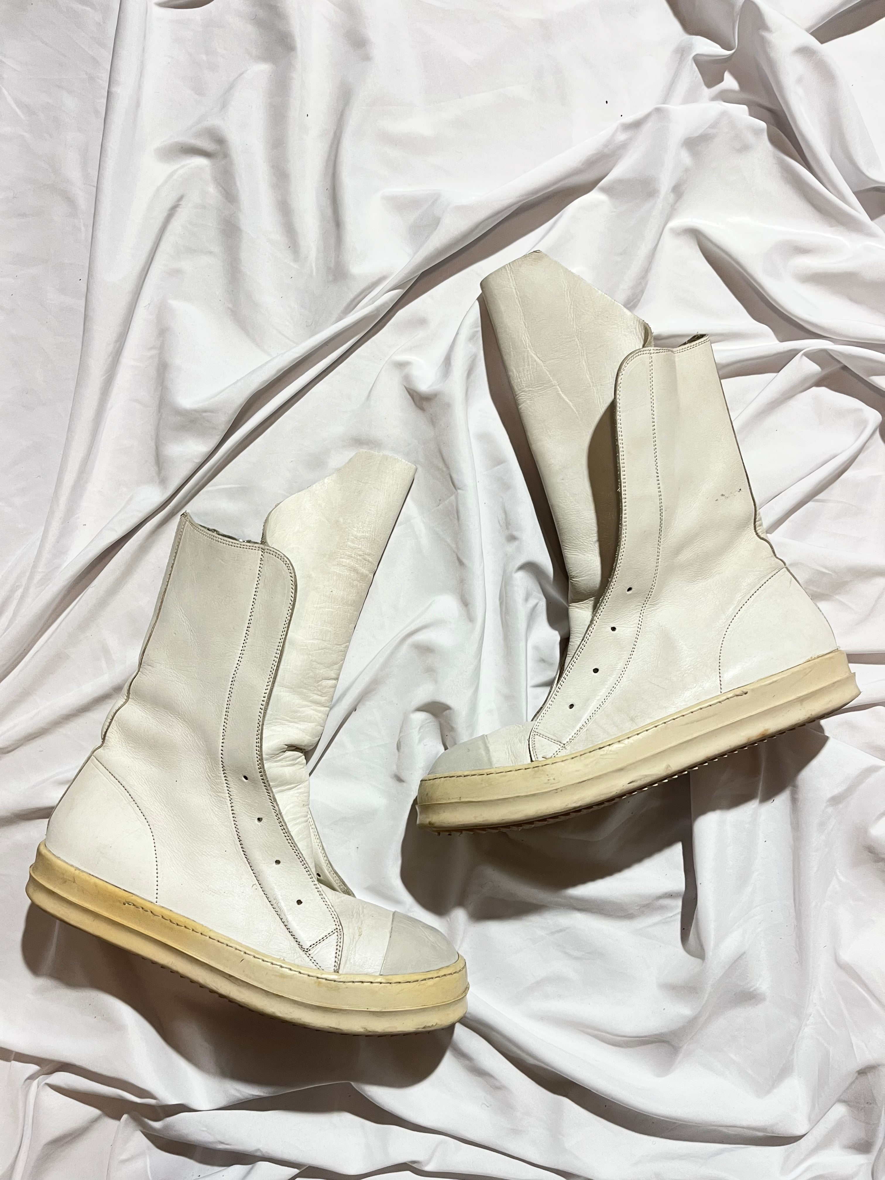 RICK OWENS WHITE/MILK LEATHER LACELESS /MOUNTAIN RAMONES