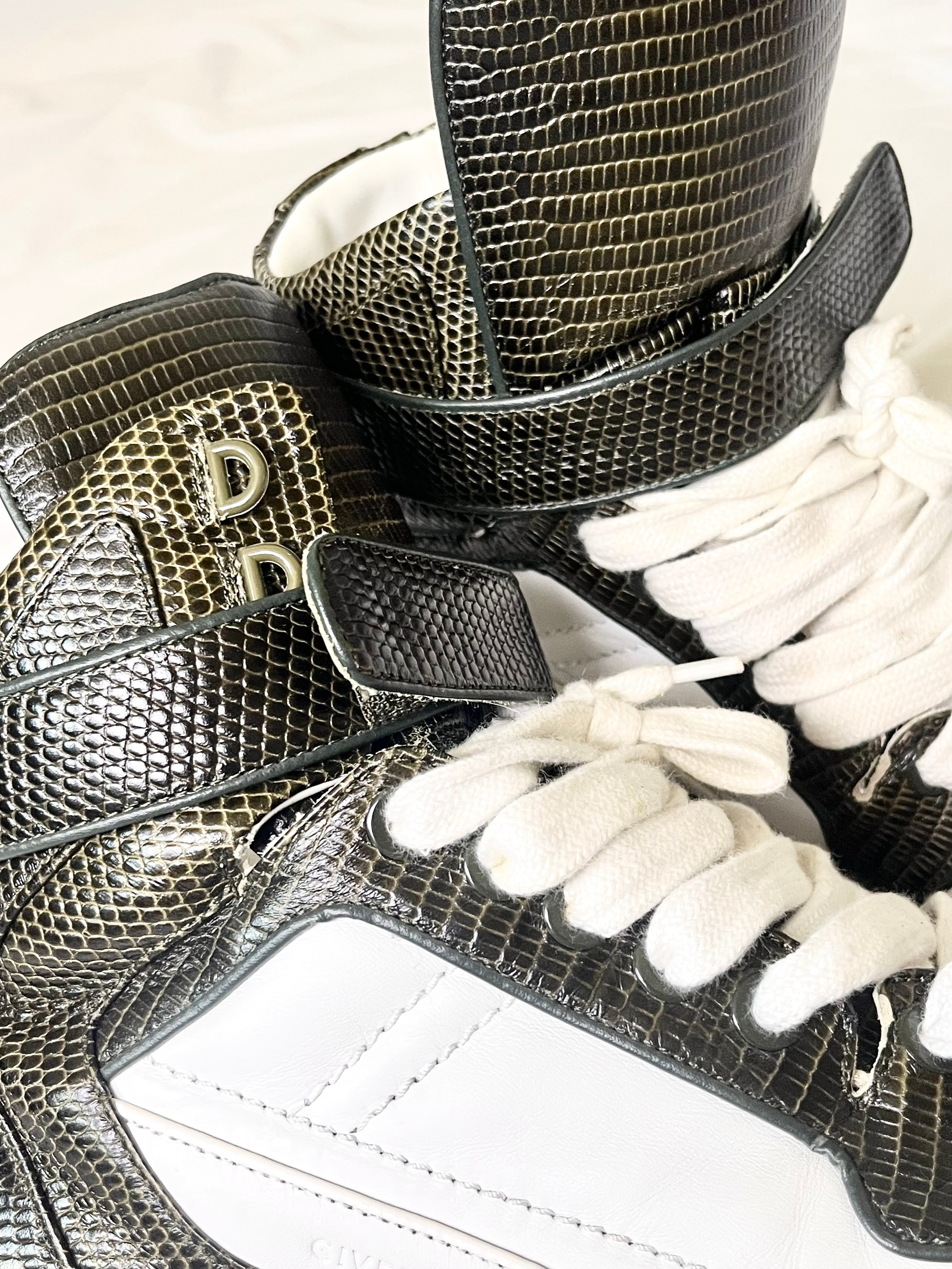 GIVENCHY TYSON DARK GREEN LIZARD SKIN HI-TOP SNEAKERS IN 44