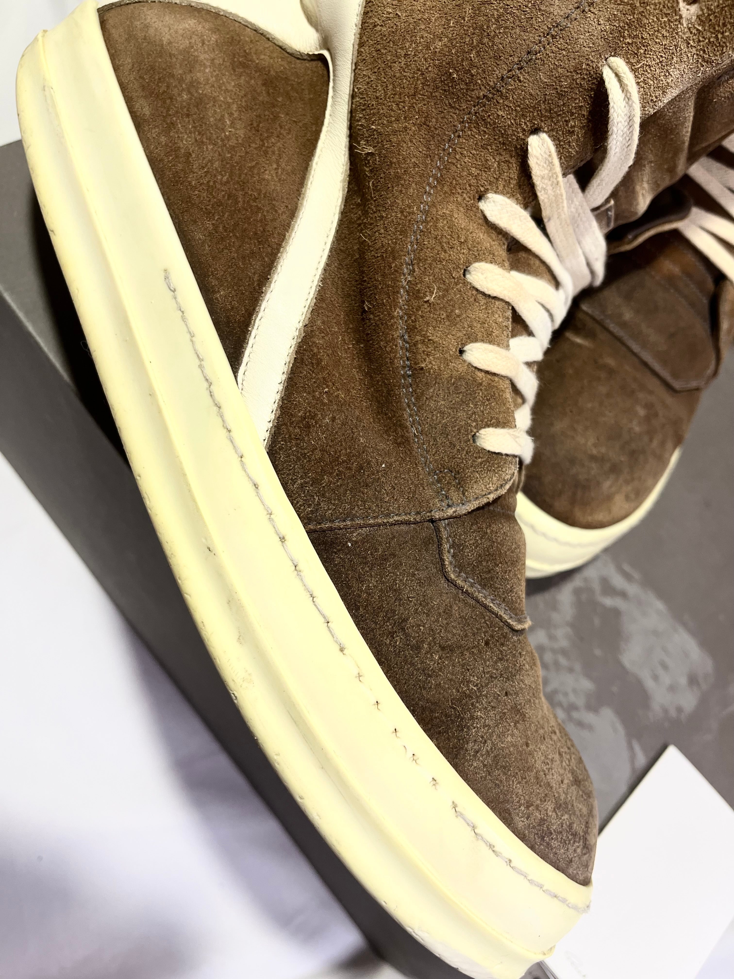 RICK OWENS BROWN/MILK SUEDE LEATHER GEOBASKETS
