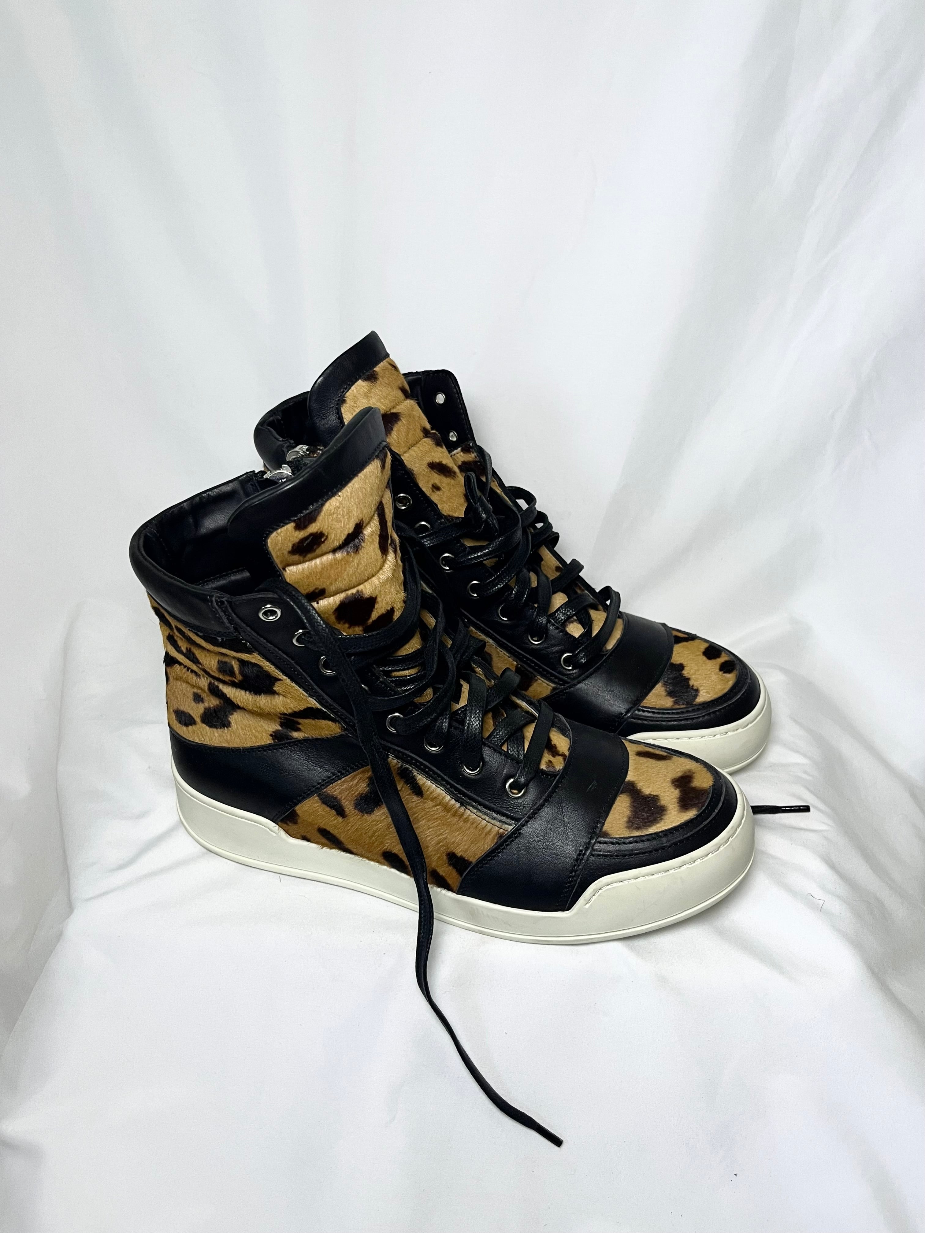 BALMAIN CHEETAH PRINT FUR DUNKS IN SIZE 42 BY OLIVIER ROUSTEING