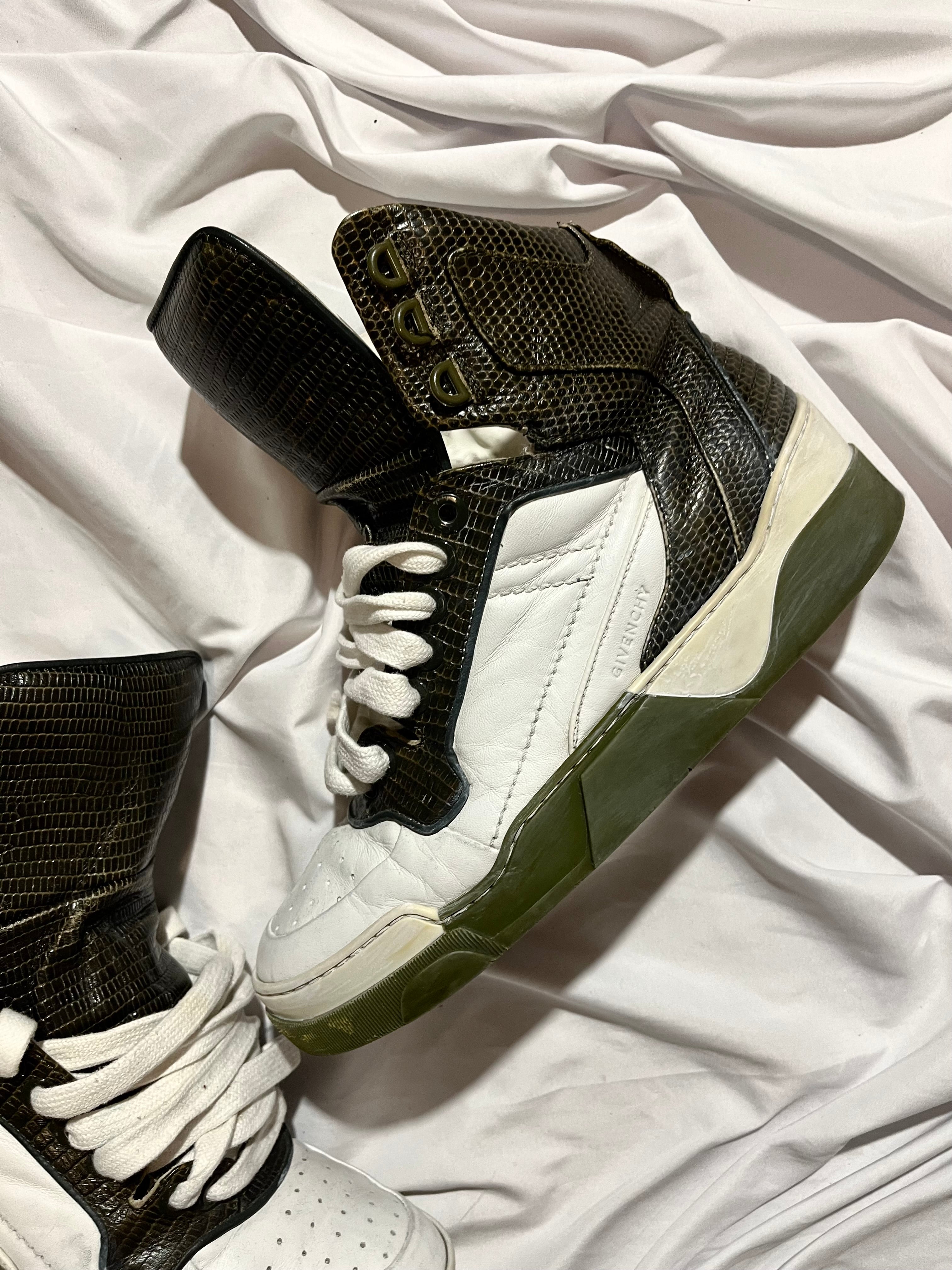 GIVENCHY TYSON DARK GREEN LIZARD SKIN HI-TOP SNEAKERS IN 41