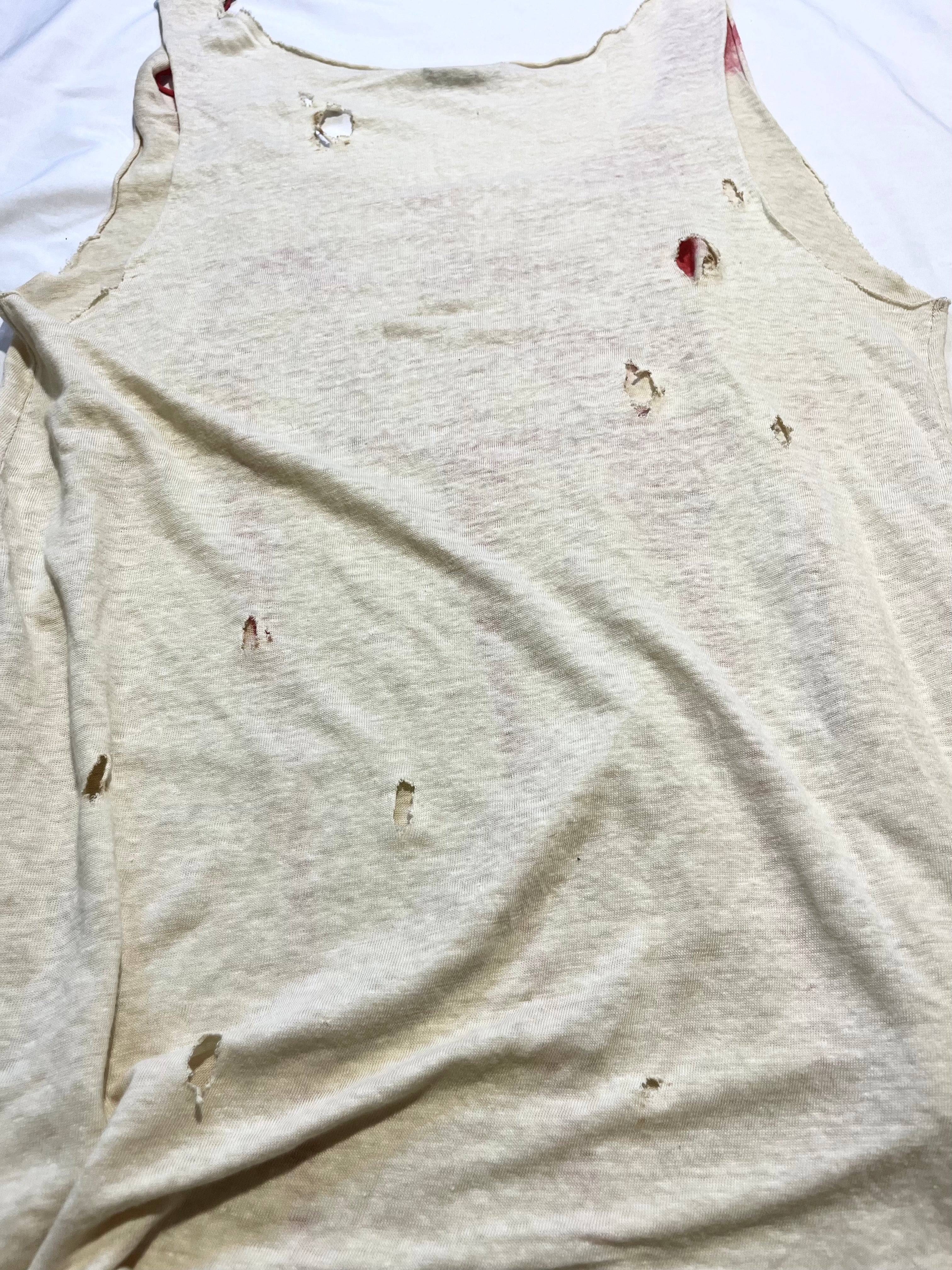 BALMAIN SS11 STARS AND STRIPES US FLAG BURNT DISTRESSED TANK TOP BY CRISTOPHE DECARNIN