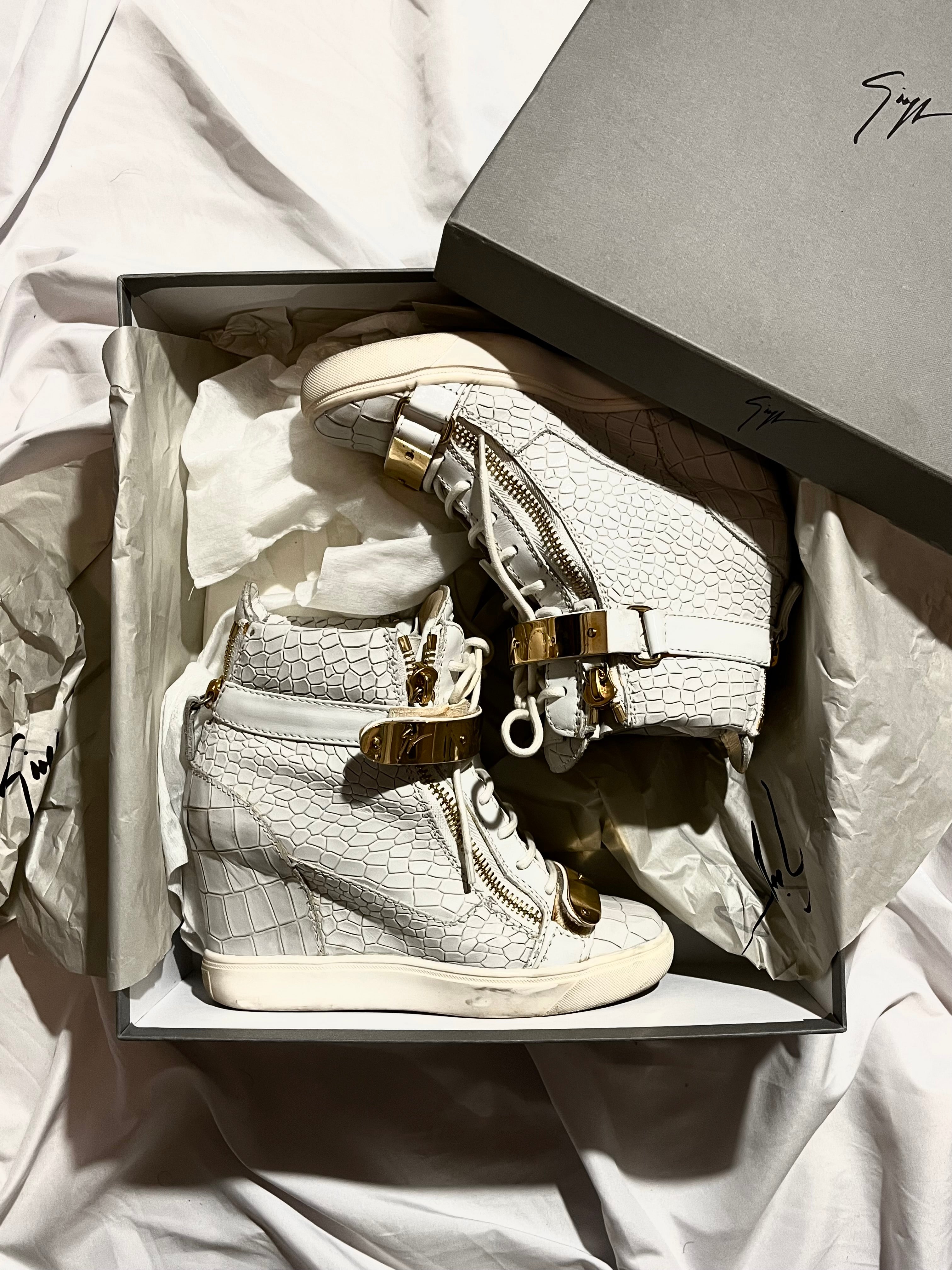GIUSEPPE ZANOTTI 'COBY' CROCODILE WEDGE SNEAKERS IN 36