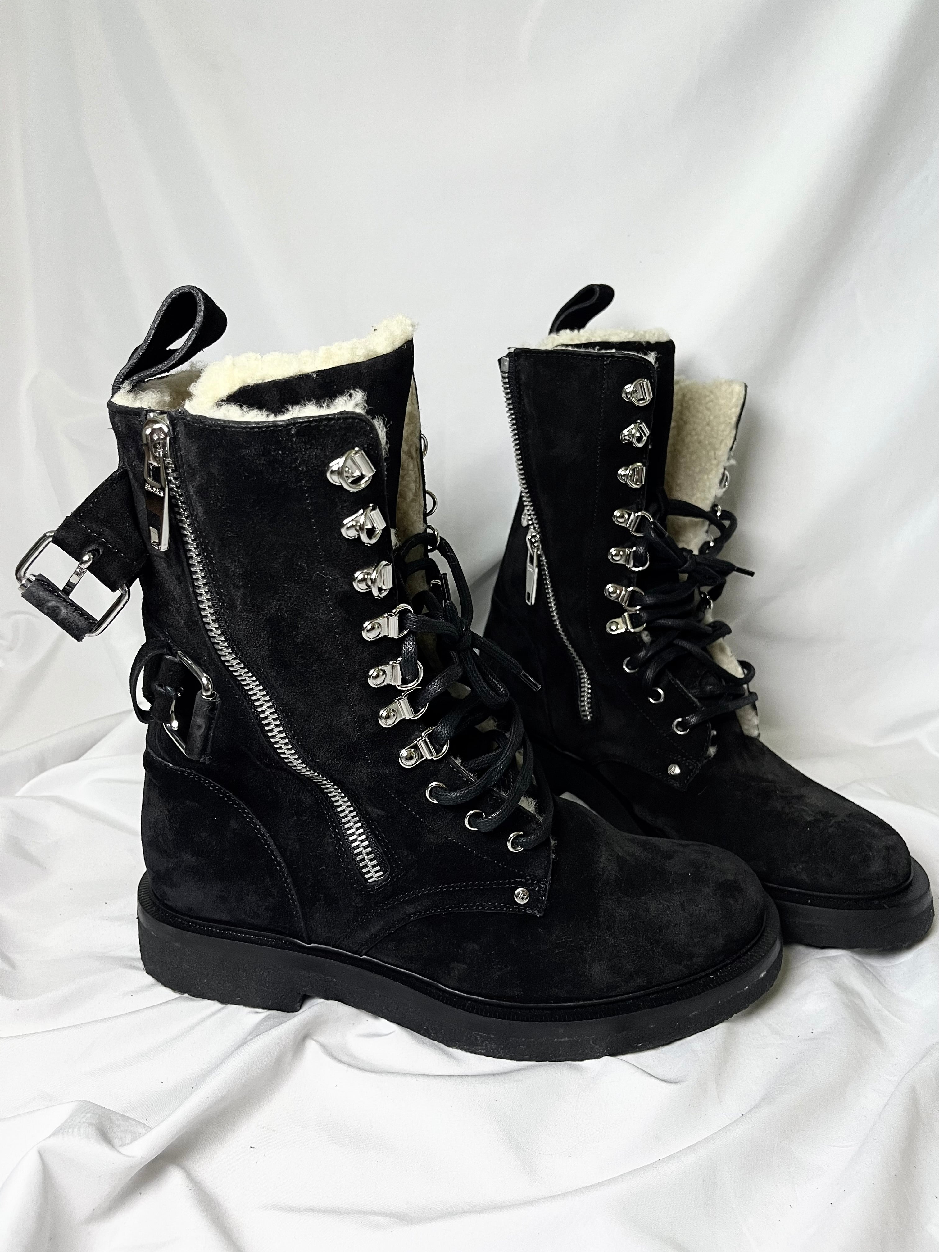 BALMAIN BLACK SUEDE SHEARLING LINED RANGER BOOTS IN 43