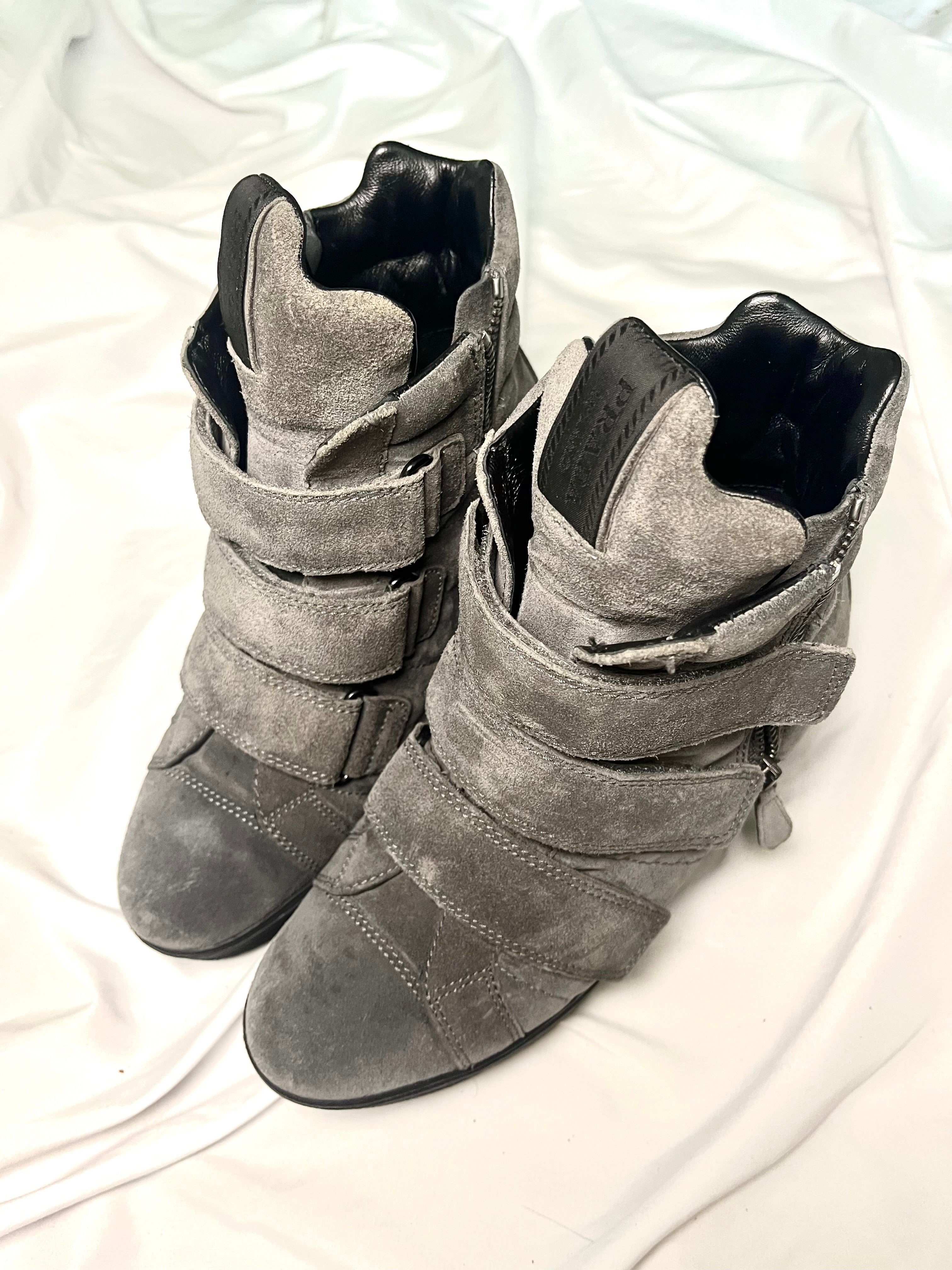 PRADA WEDGE SNEAKERS GREY SUEDE