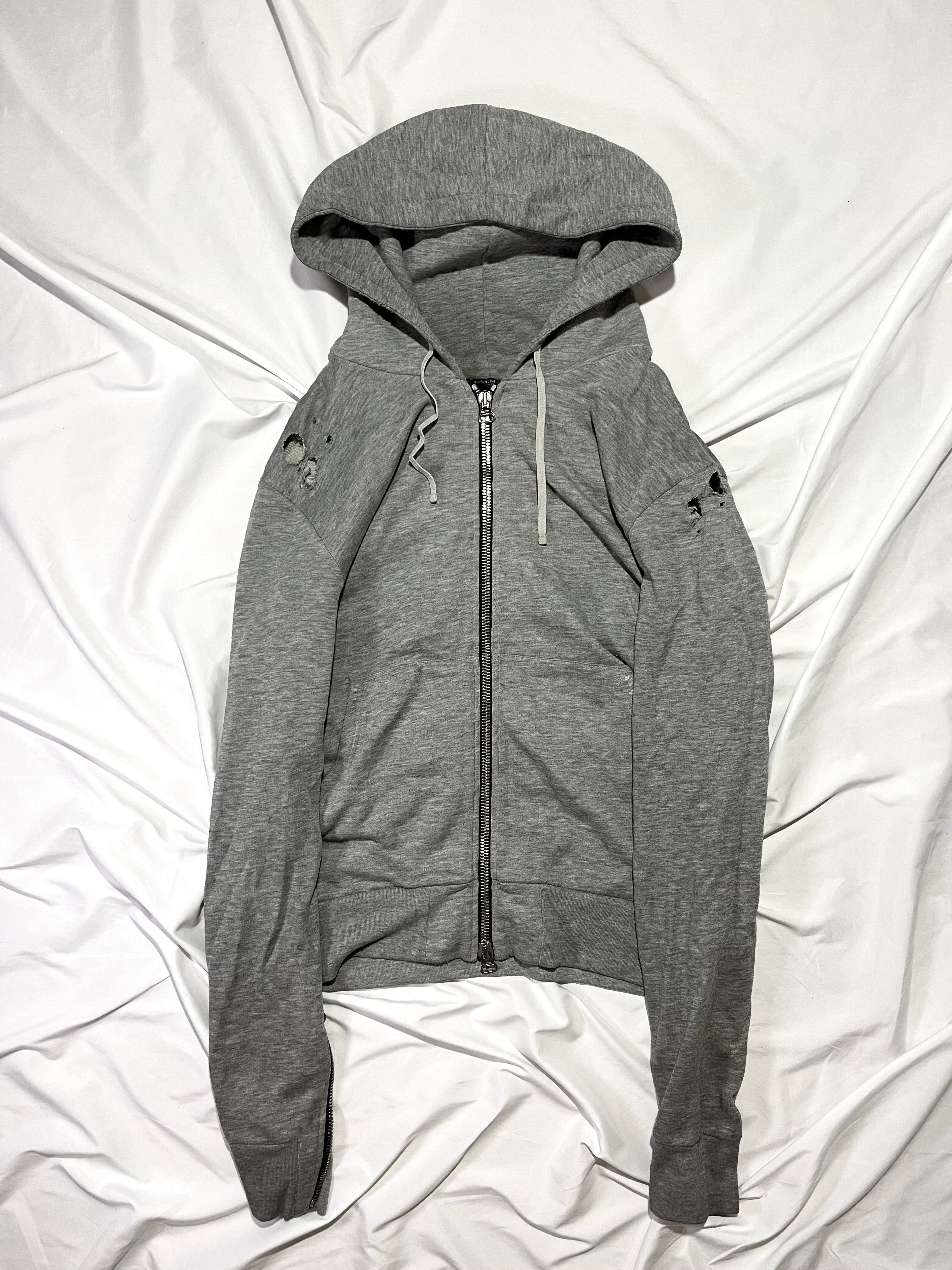 BALMAIN SS11 GRAY SHOTGUN DISTRESSED 5-ZIP HOODIE BY CRISTOPHE DECARNIN SIZE M