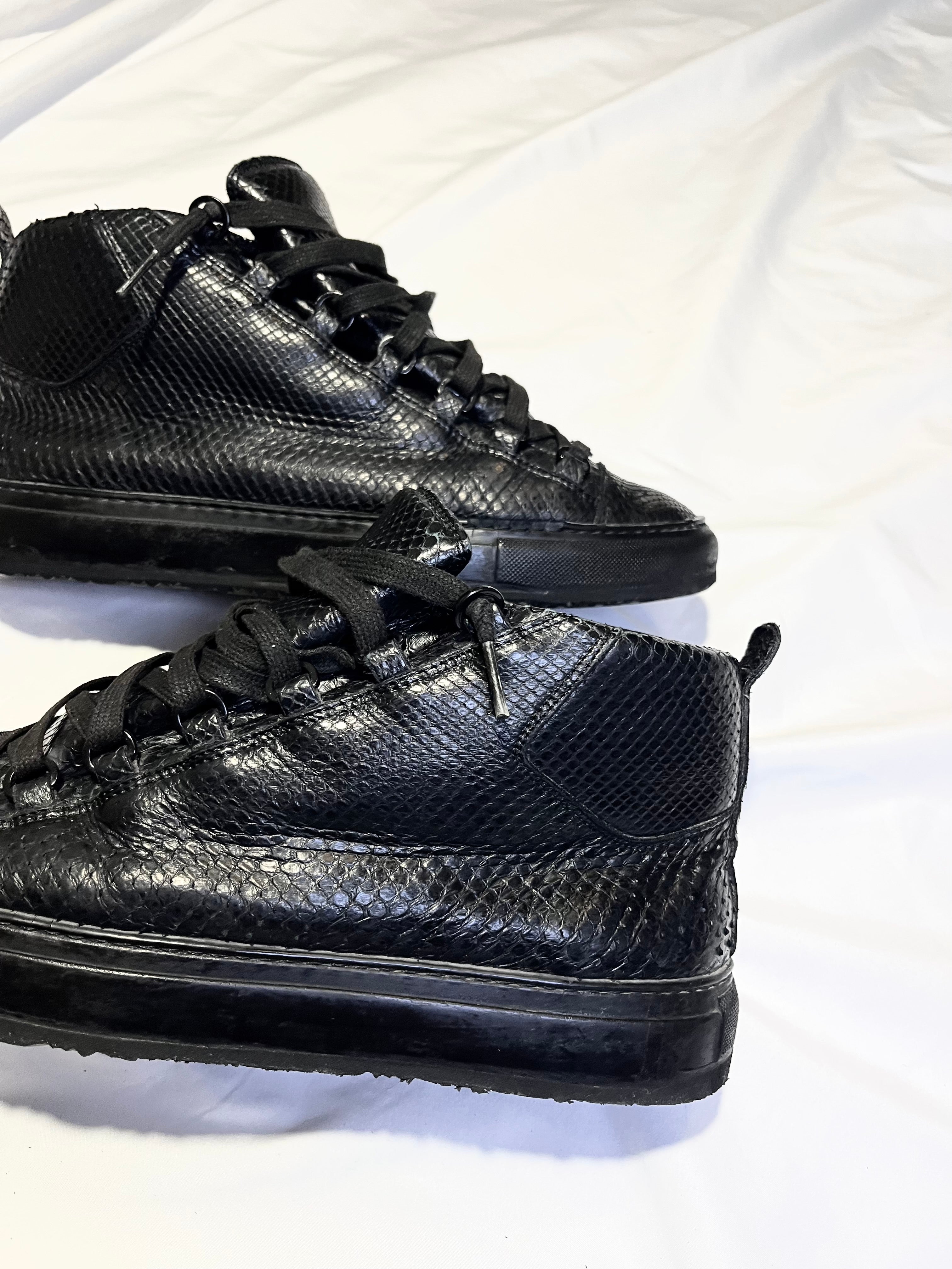 BALENCIAGA ARENA 2012 BLACK PYTHON SKIN HI-TOP SNEAKERS IN 42