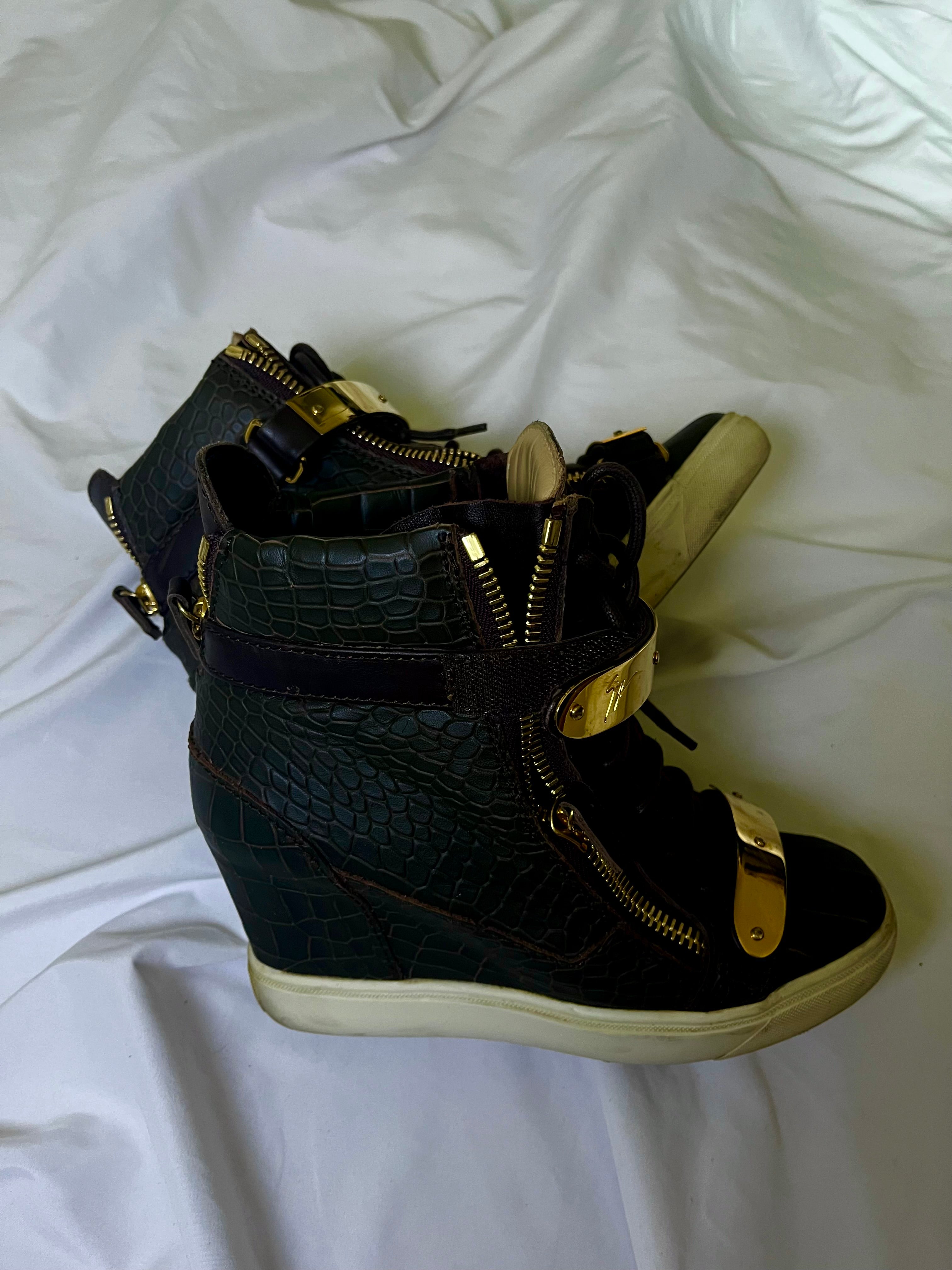 GIUSEPPE ZANOTTI “COBY” WEDGE SNEAKERS SNAKESKIN GREEN/GOLD