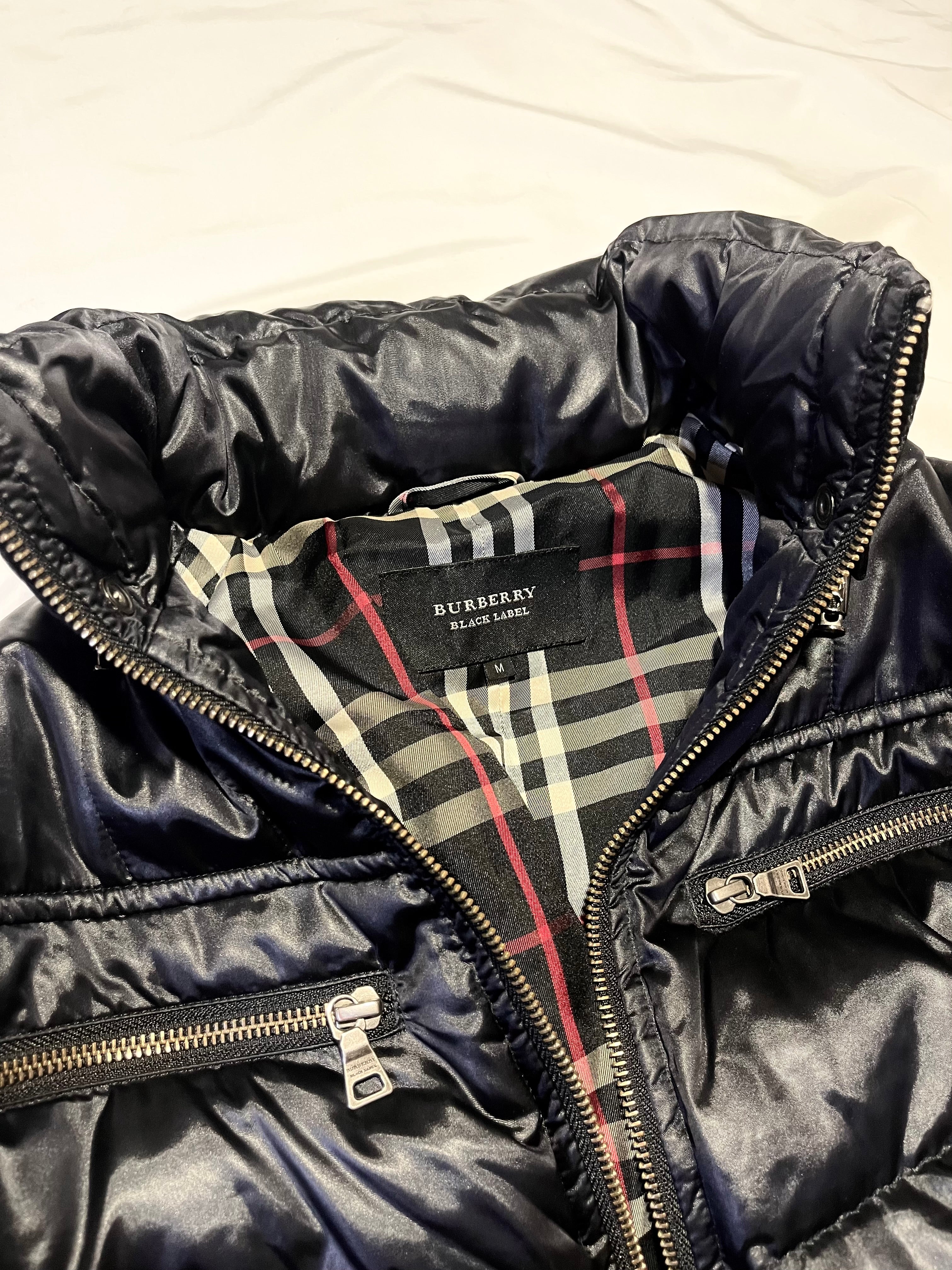 BURBERRY BLACK LABEL BLACK NOVA CHECK HOODED DOWN JACKET
